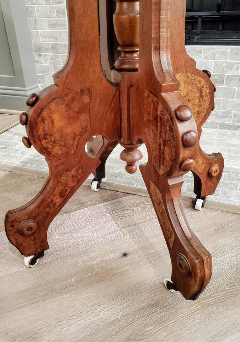 Antique American Victorian Eastlake Burled Walnut Parlor Table 1