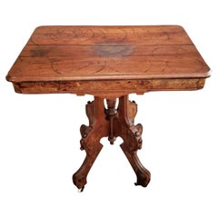 Antique American Victorian Eastlake Burled Walnut Parlor Table