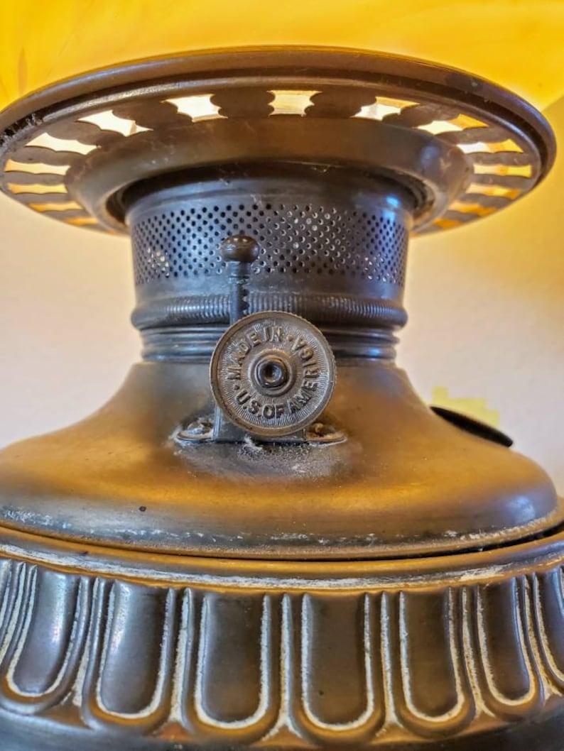 Antique American Victorian Electrified Kerosene Oil Banquet Lamp For Sale 1