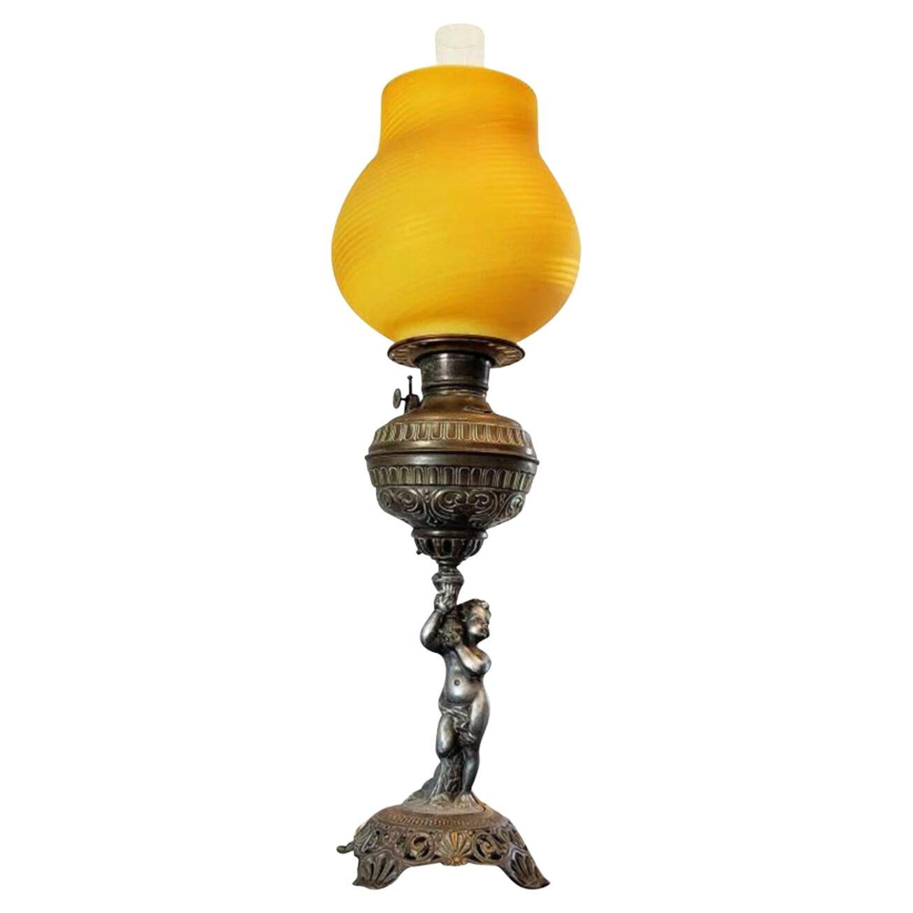 Antique American Victorian Electrified Kerosene Oil Banquet Lamp For Sale