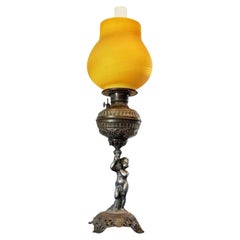 Ancienne lampe de banquet victorienne américaine à huile de Kerosène électrifiée