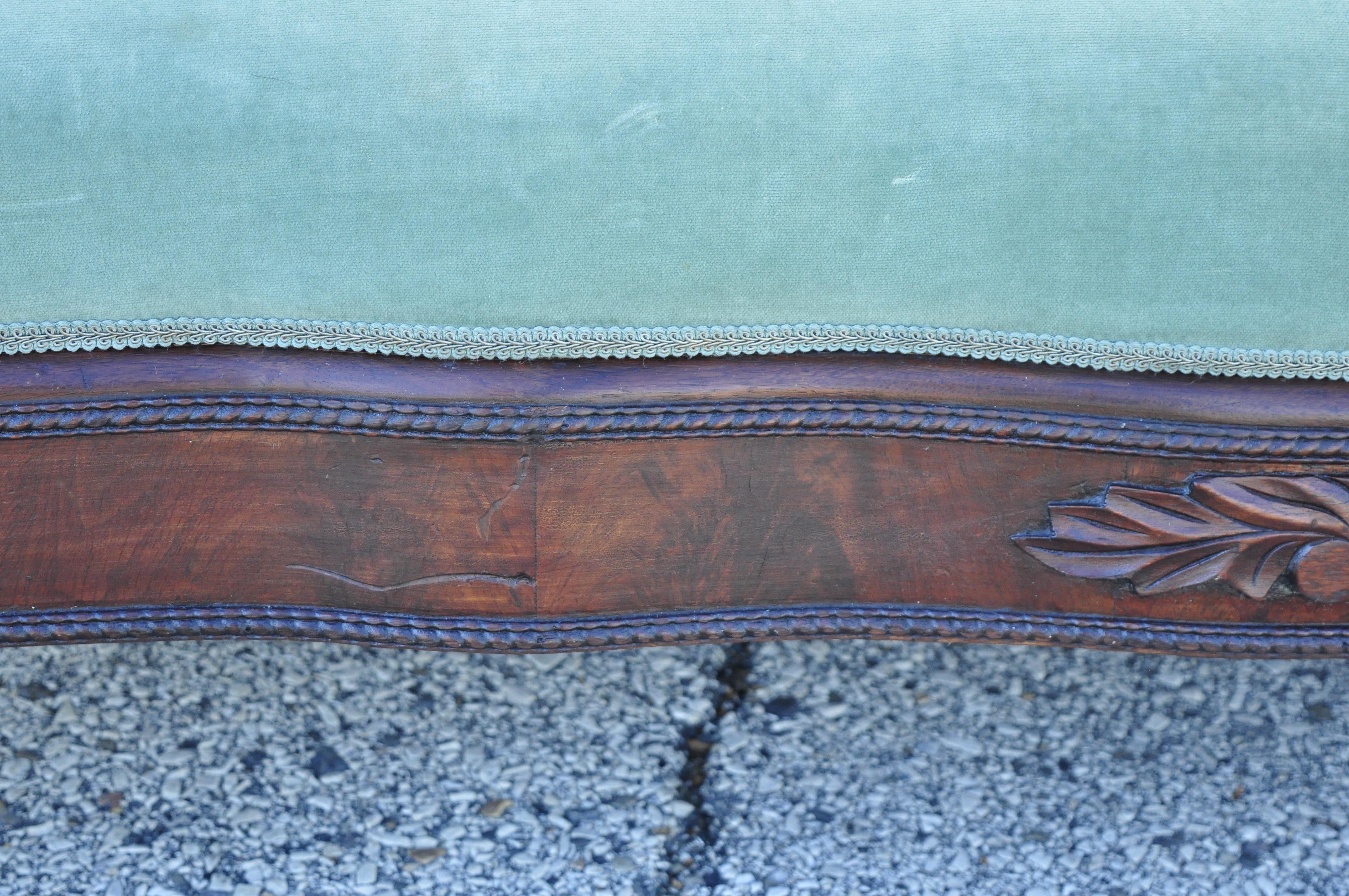 North American Antique American Victorian Empire Crotch Mahogany Green Mohair Serpentine Sofa