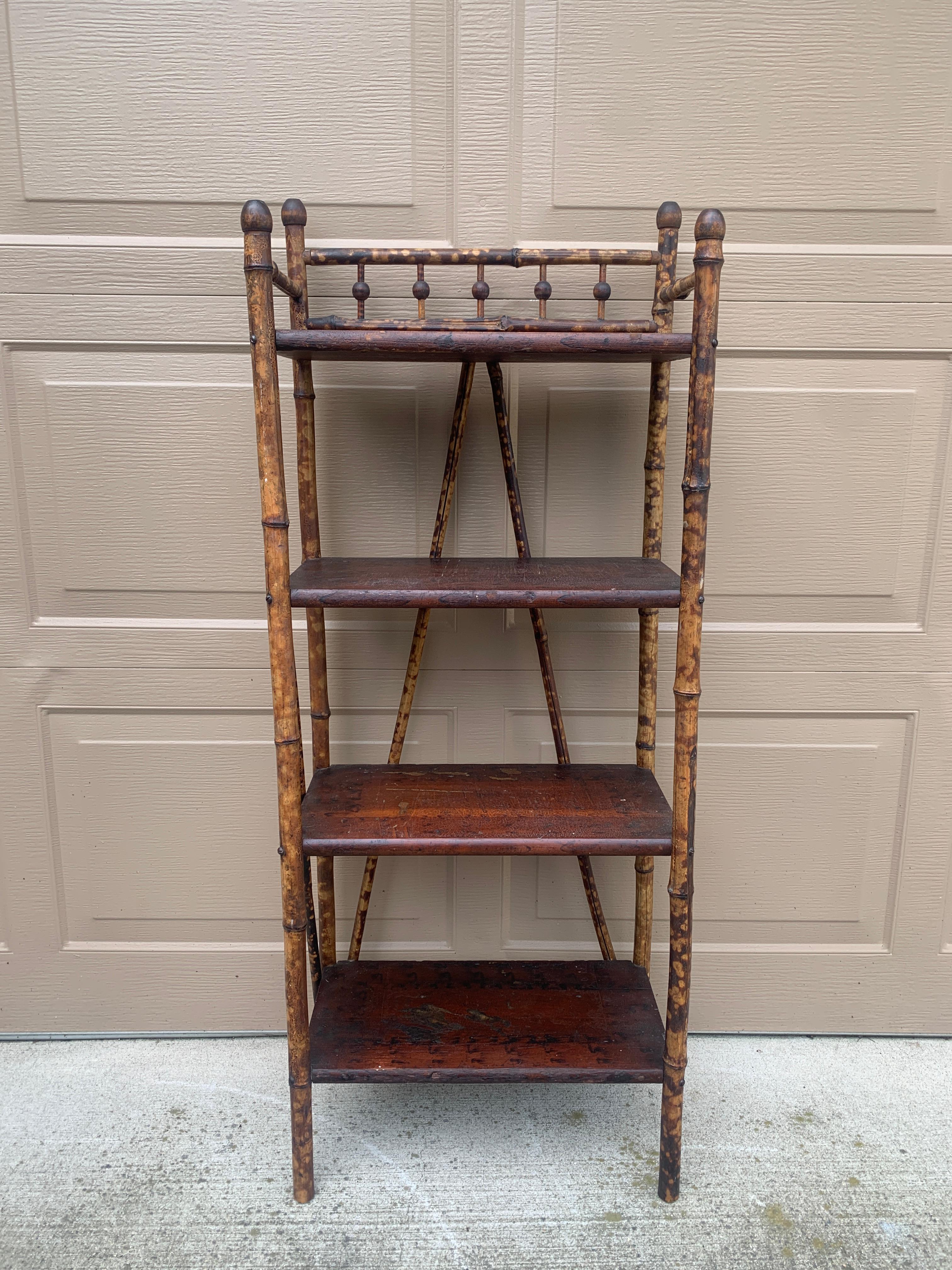 Antique American Victorian Faux Bamboo Etagere or Bookshelf In Good Condition For Sale In Elkhart, IN