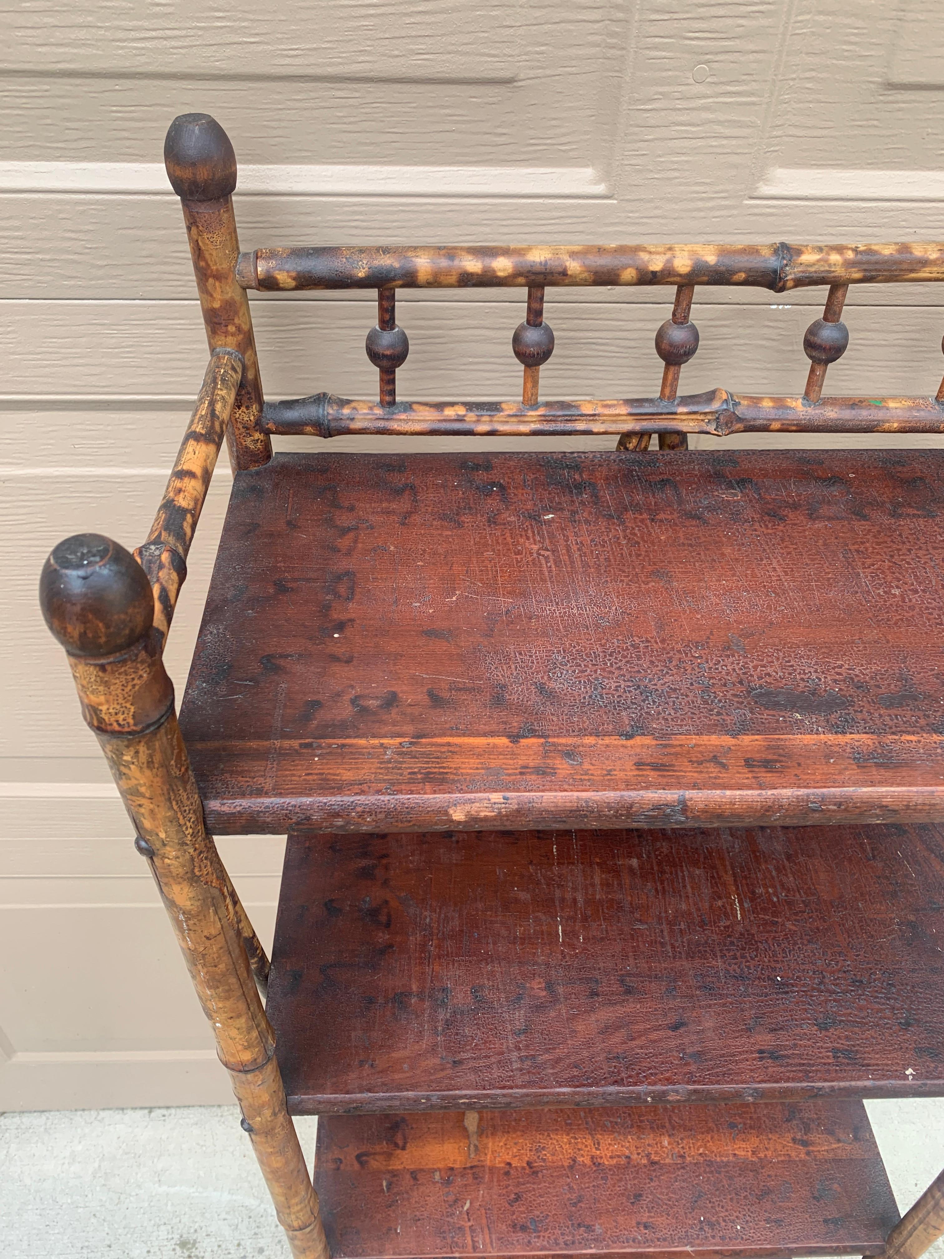 Antique American Victorian Faux Bamboo Etagere or Bookshelf For Sale 3
