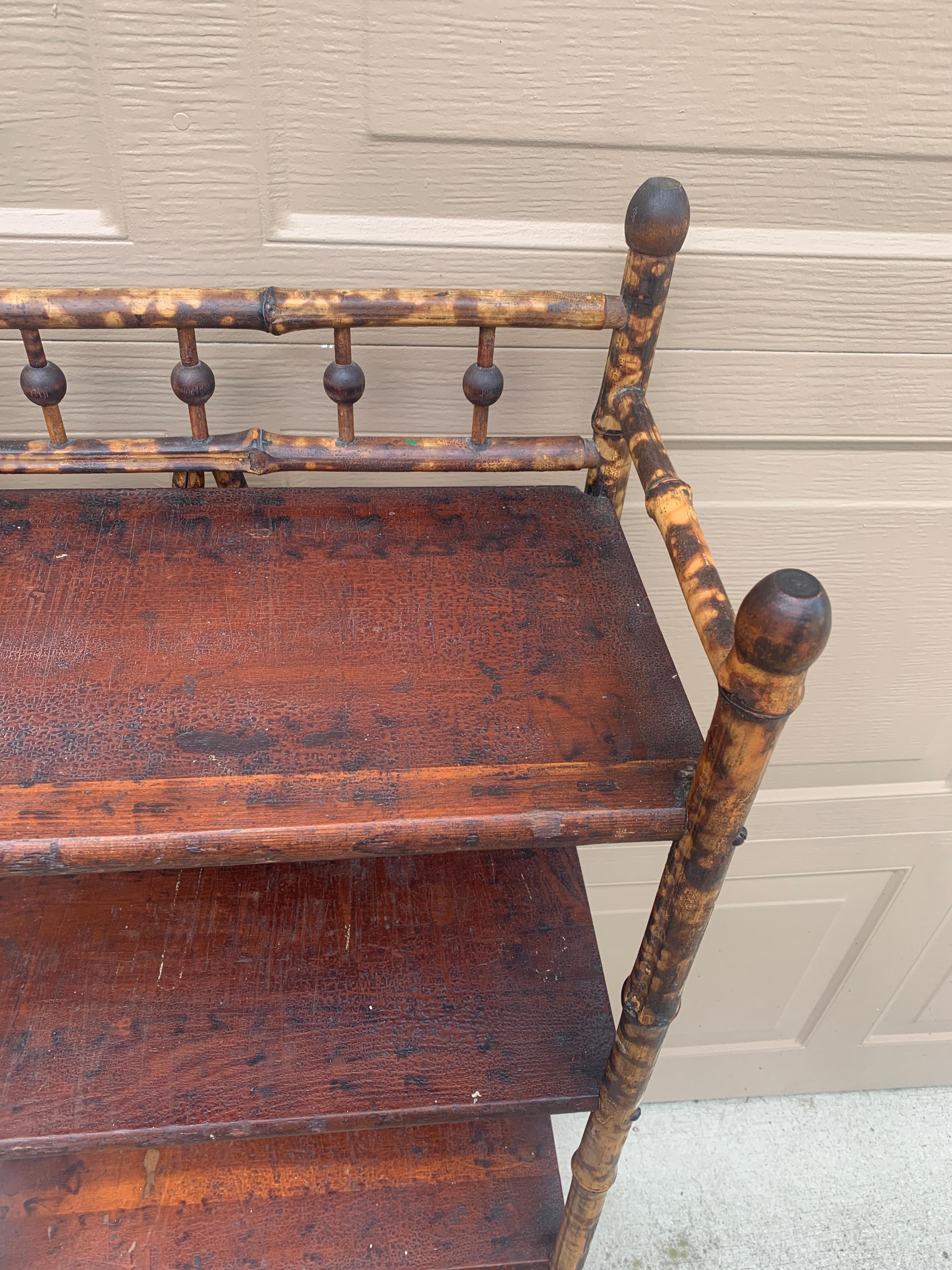 Antique American Victorian Faux Bamboo Etagere or Bookshelf For Sale 4