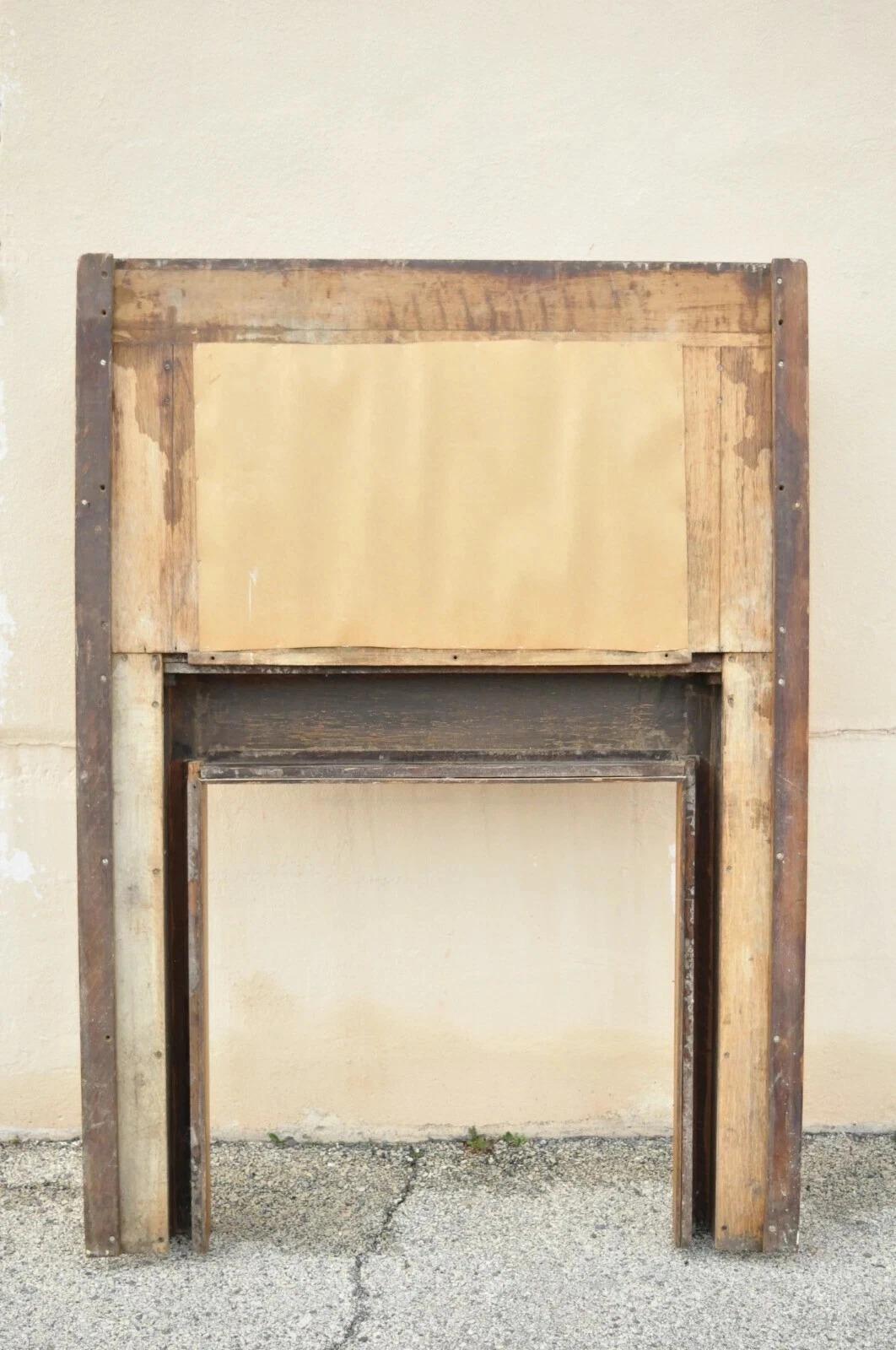 Antique American Victorian Golden Oak Wood Fireplace Mantel With Beveled Mirror For Sale 5