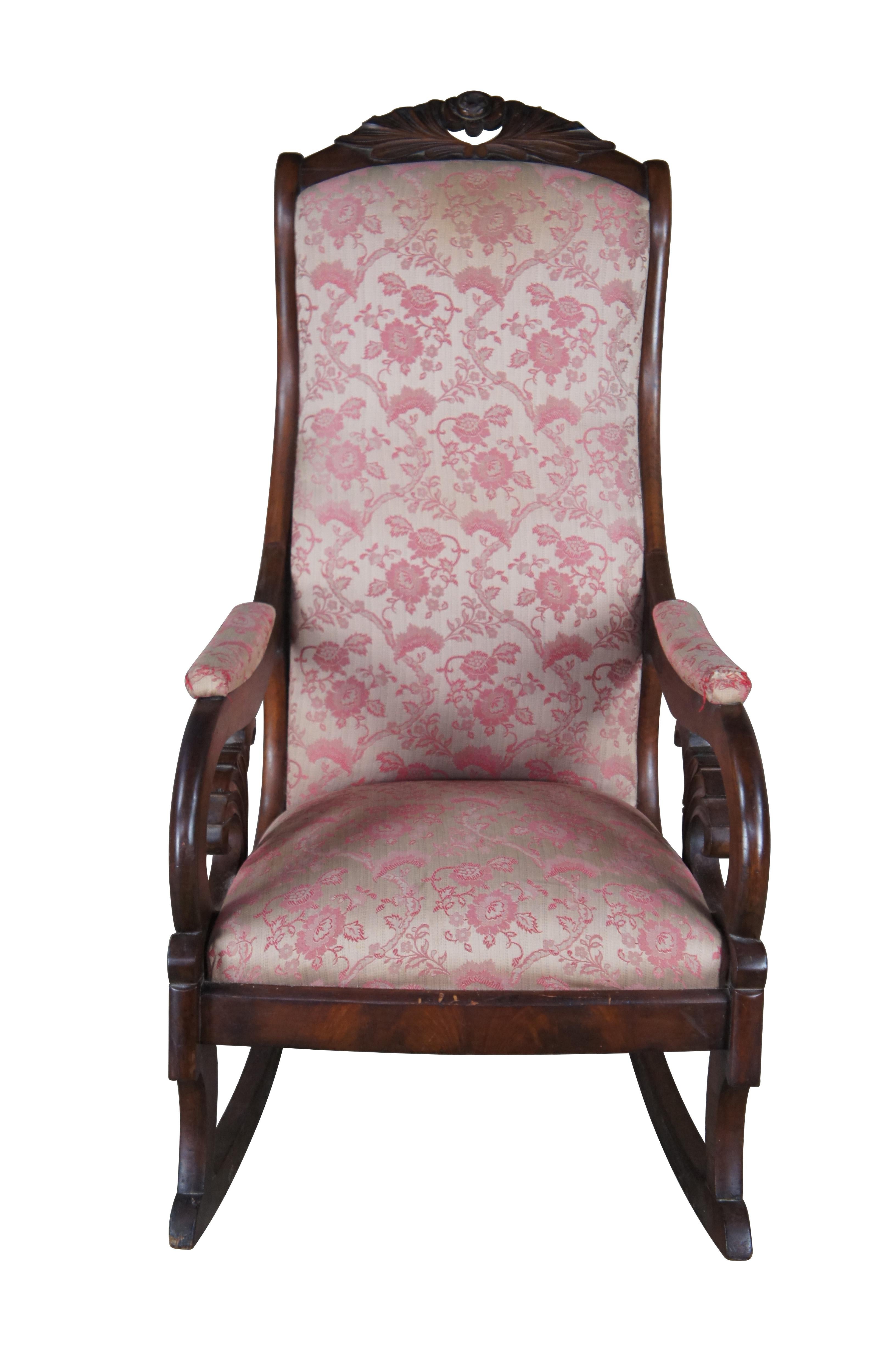 Antique American Victorian Late Classical Regency Mahogany Rocking Chair Rocker In Good Condition In Dayton, OH