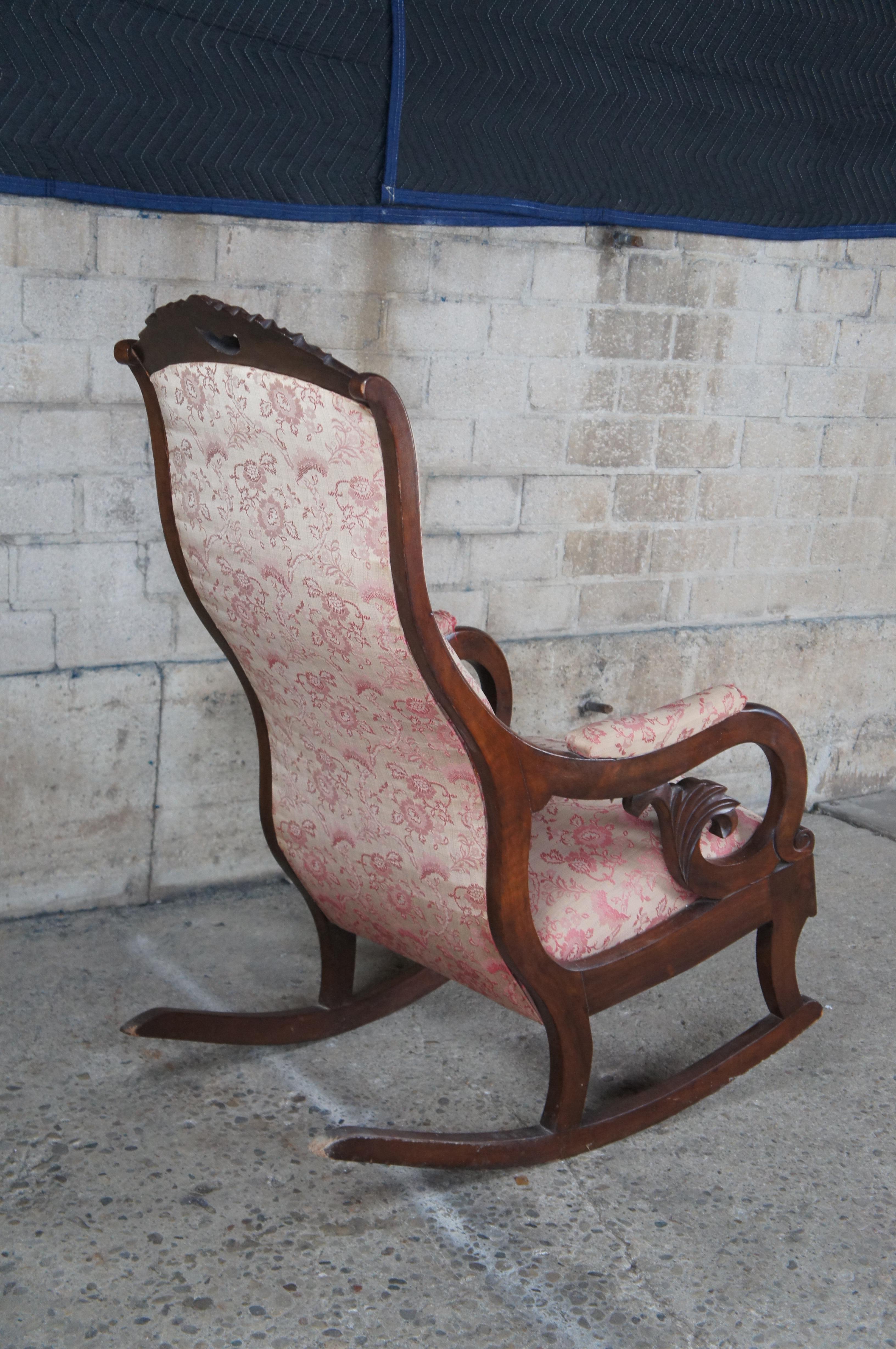 Upholstery Antique American Victorian Late Classical Regency Mahogany Rocking Chair Rocker