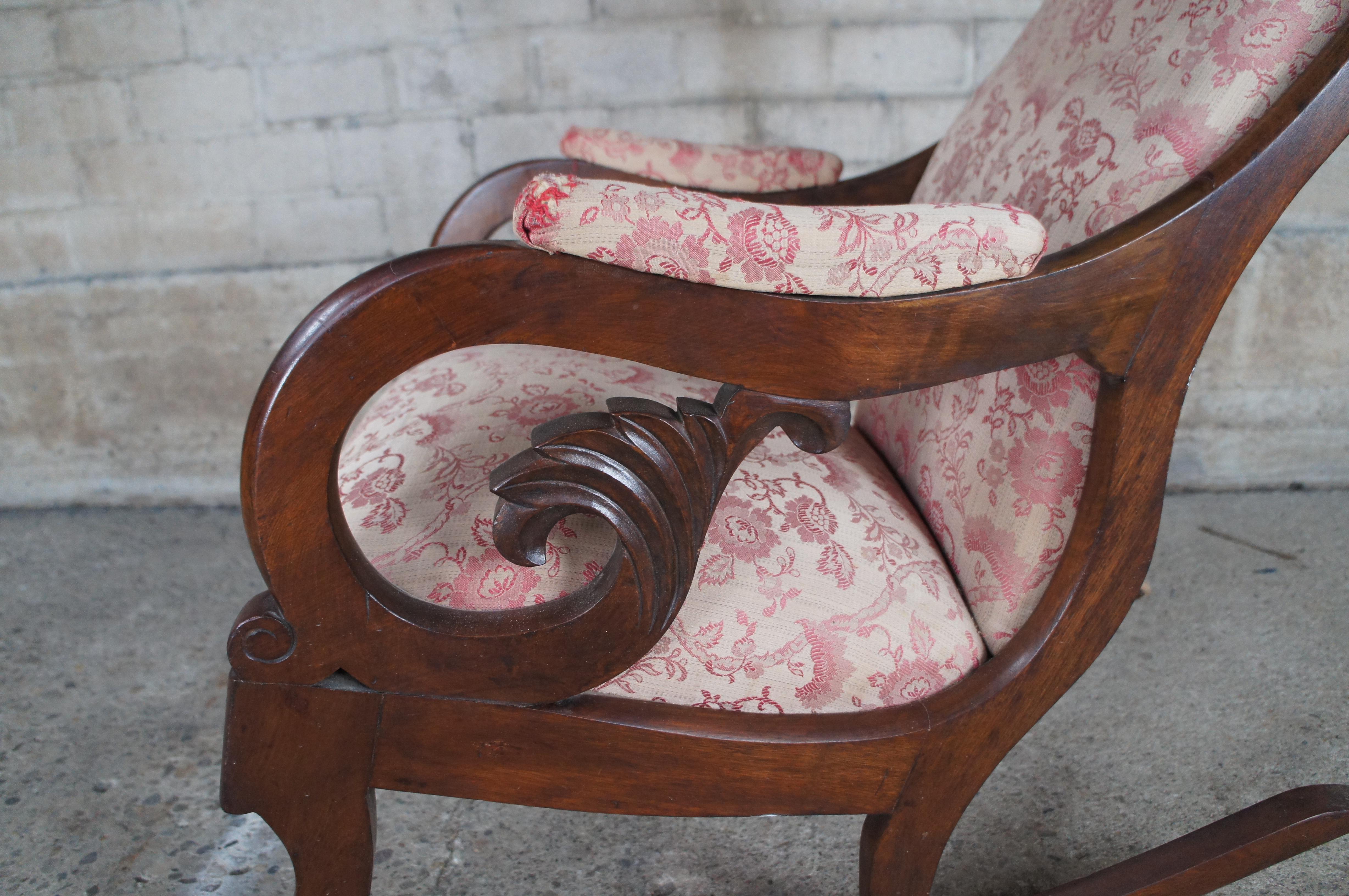 Antique American Victorian Late Classical Regency Mahogany Rocking Chair Rocker 4