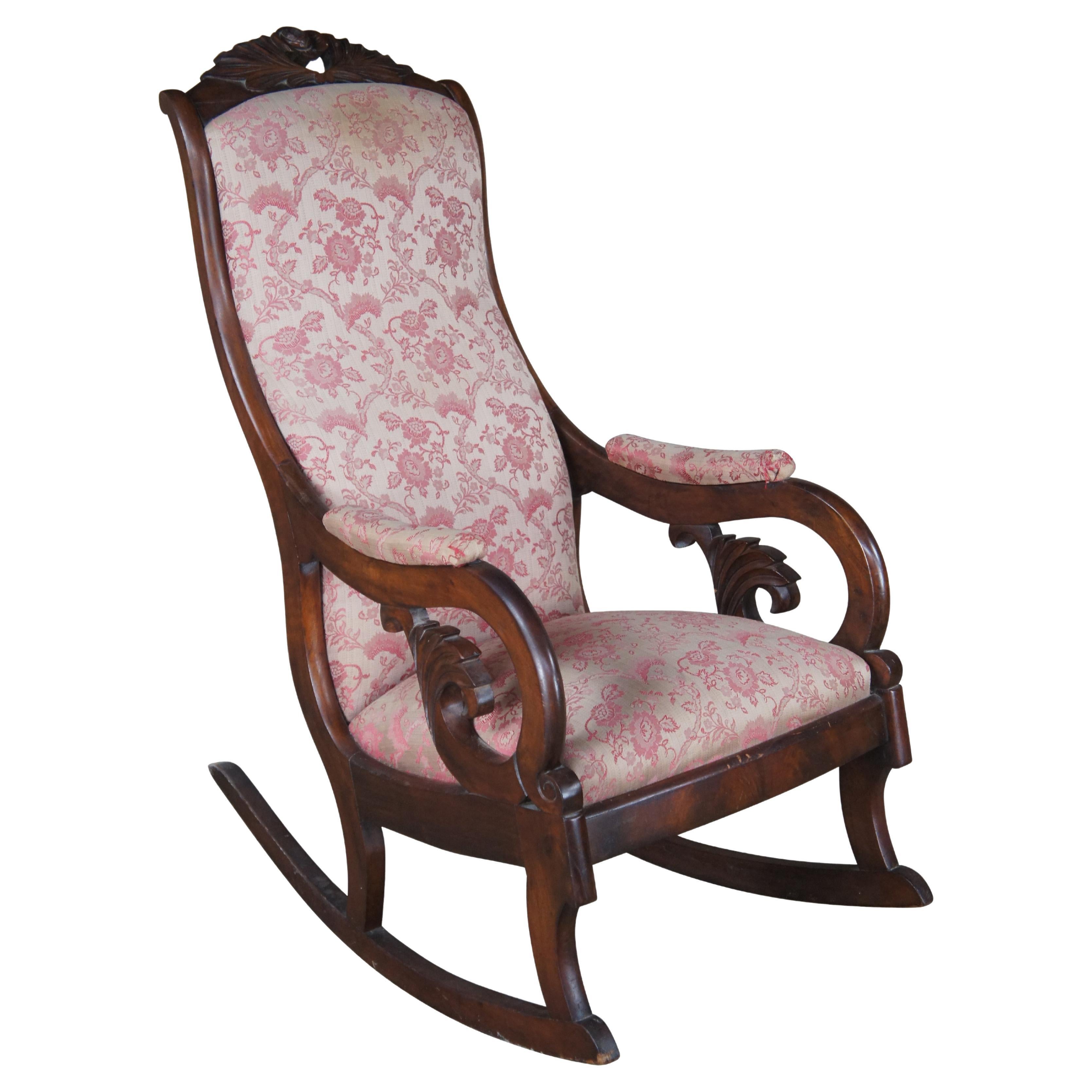 Antique American Victorian Late Classical Regency Mahogany Rocking Chair Rocker