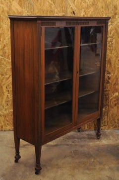 Antique American Victorian Mahogany Grain Painted Glass Door China Cabinet