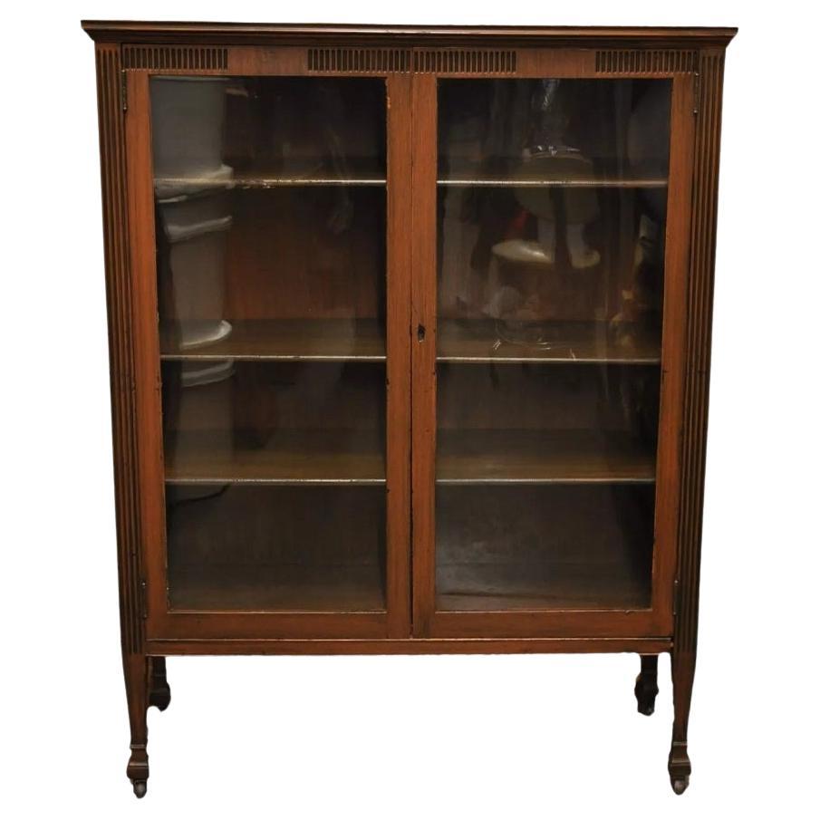 Antique American Victorian Mahogany Grain Painted Glass Door China Cabinet