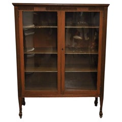 Antique American Victorian Mahogany Grain Painted Glass Door China Cabinet