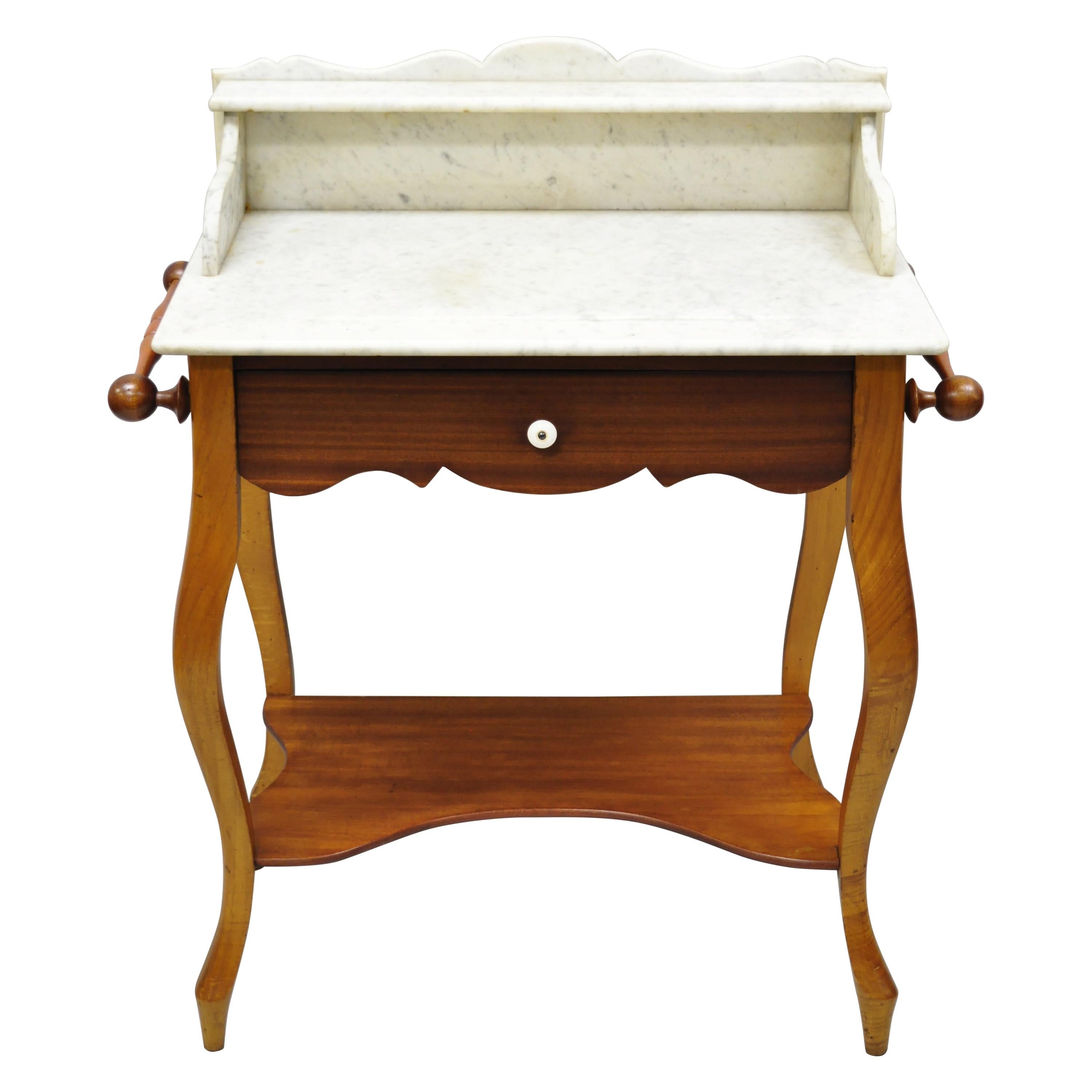 Antique American Victorian Mahogany Washstand Commode Marble Top Vanity