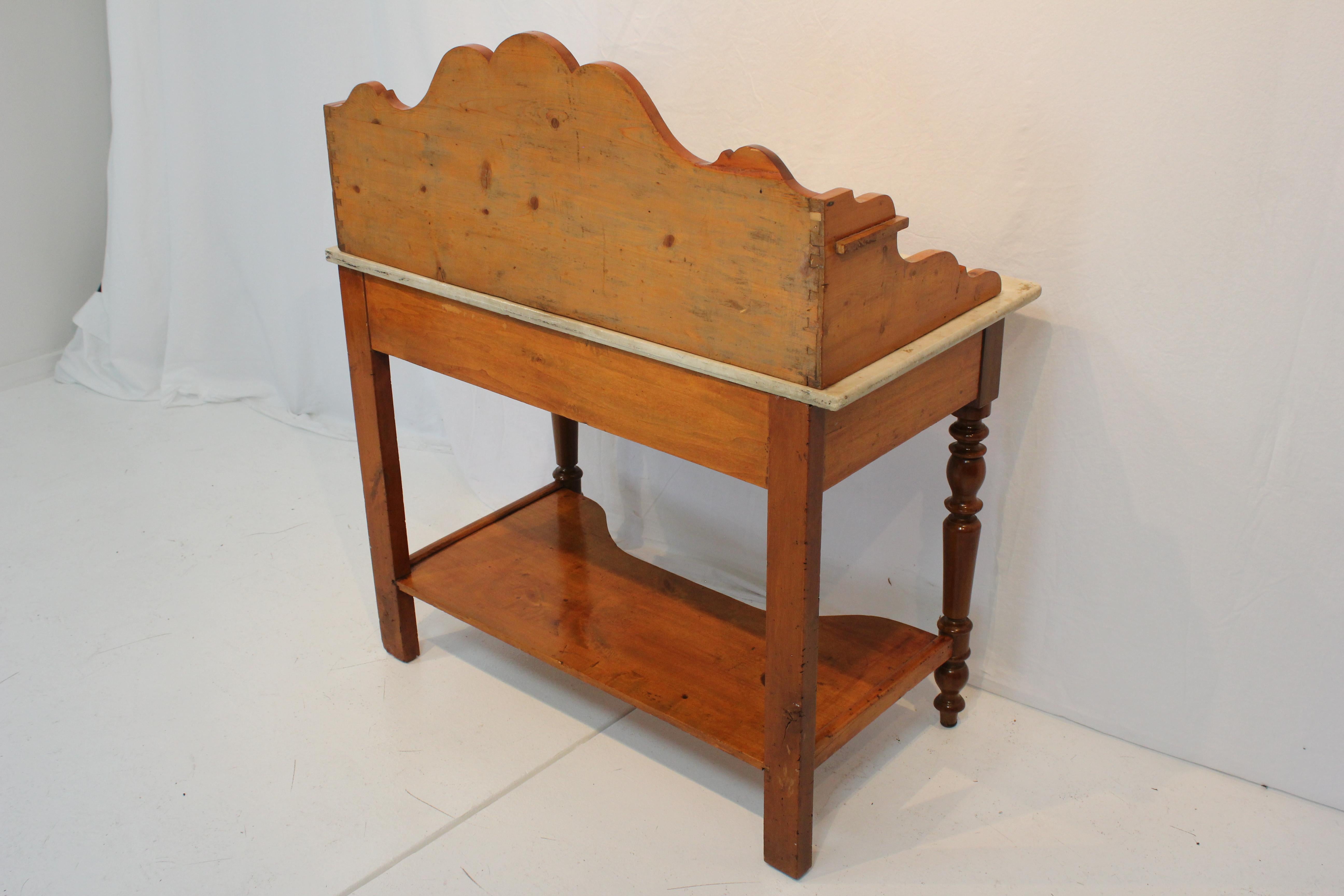Antique American Victorian Marble Top Pine Wash Stand / Side Table Circa 1870's For Sale 5