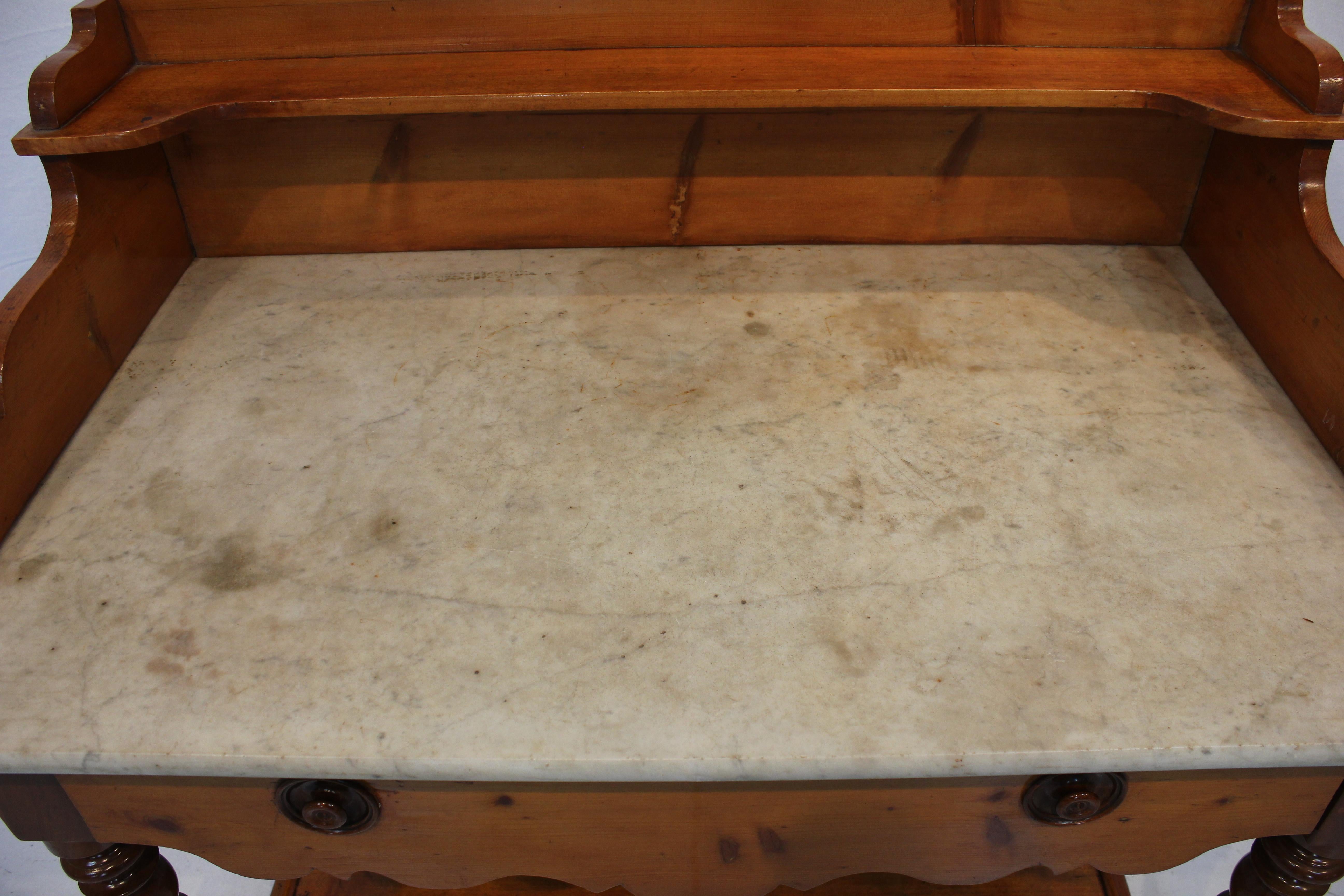 Antique American Victorian Marble Top Pine Wash Stand / Side Table Circa 1870's For Sale 1