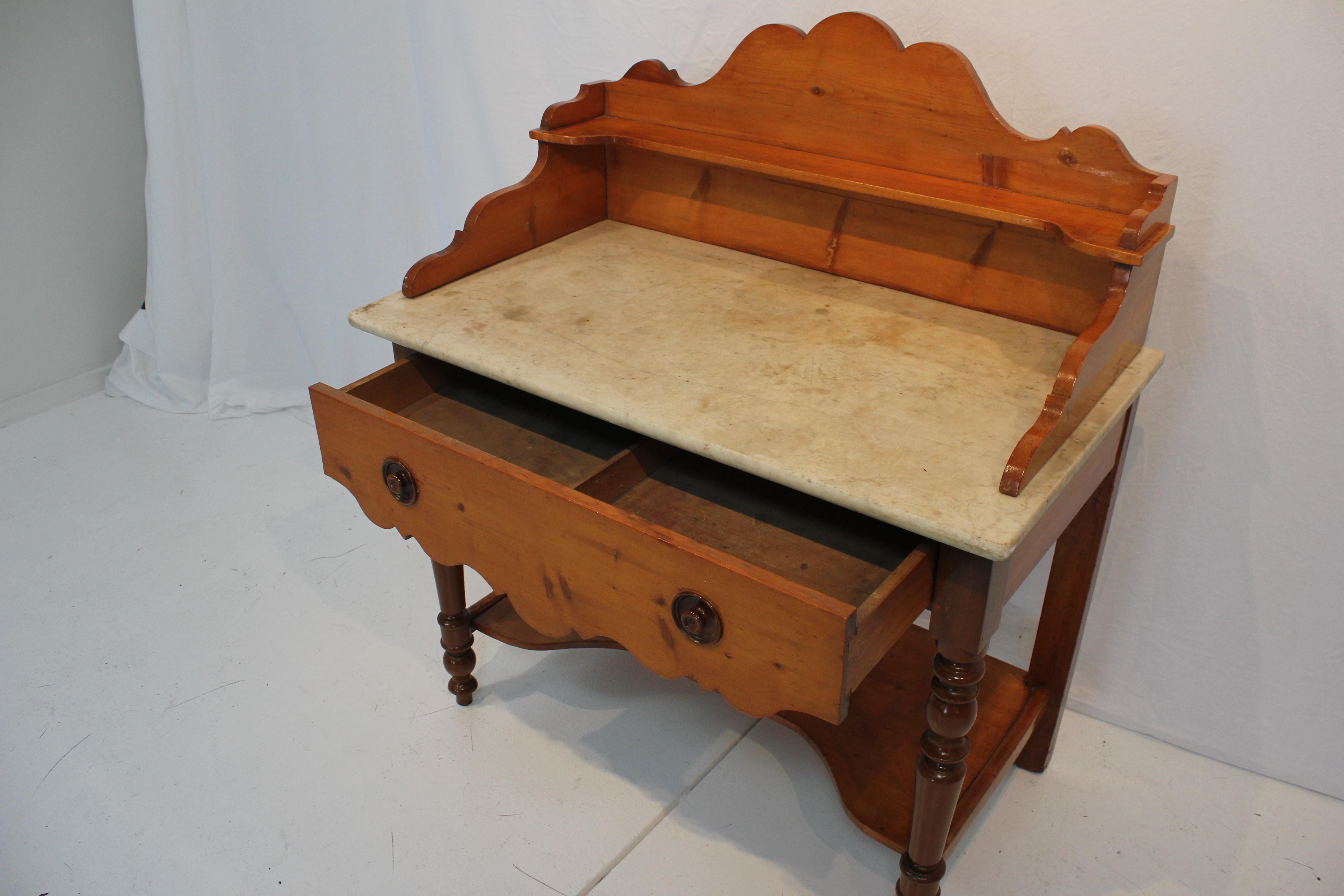 Antique American Victorian Marble Top Pine Wash Stand / Side Table Circa 1870's For Sale 2