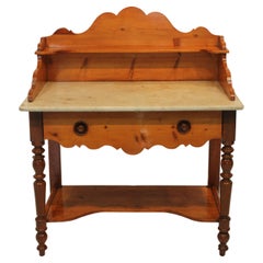 Antique American Victorian Marble Top Pine Wash Stand / Side Table Circa 1870's