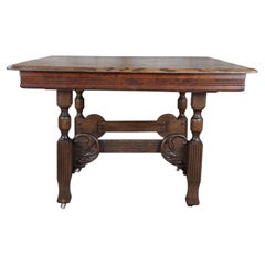 Antique American Victorian Oak Carved Dining or Breakfast Table Square