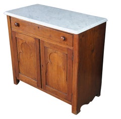 Antique American Victorian Oak & Marble Washstand Bedside Table Vanity Cabinet