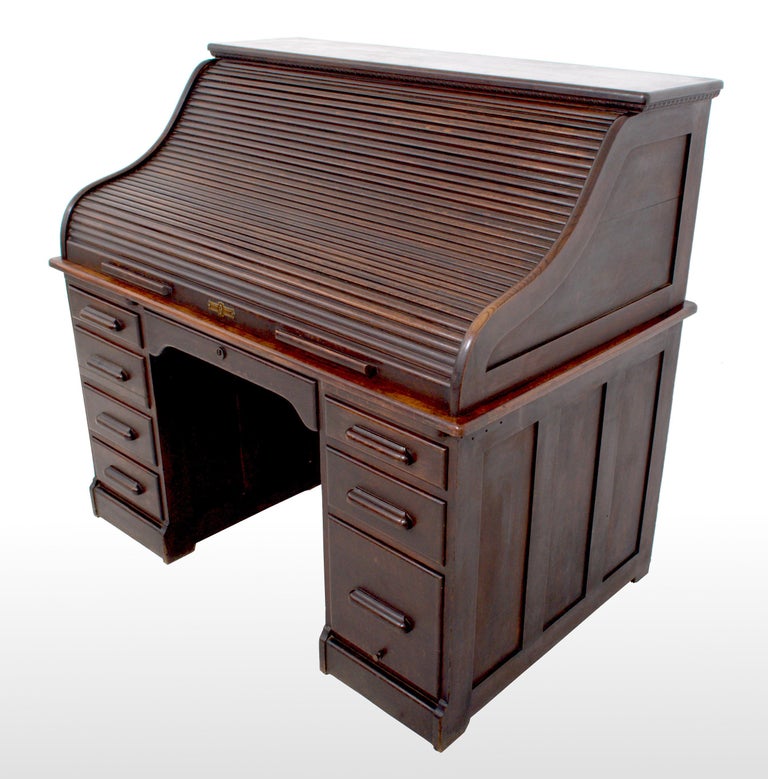 Antique American Victorian Oak Roll Top 'S Curve' Tambor Desk, circa