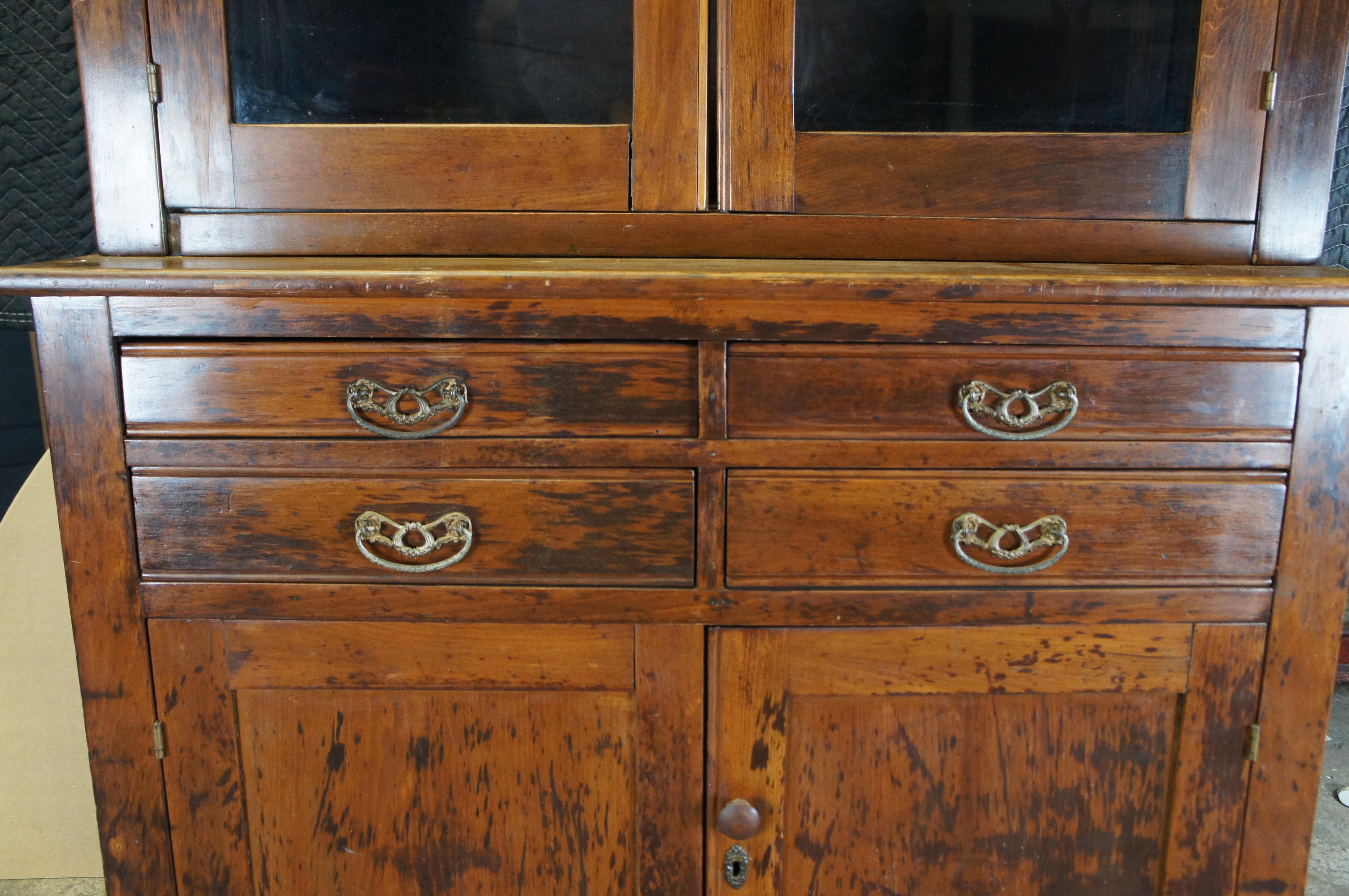 Américain Antiquité américaine Victorienne Oak Stepback Hutch Display China Cabinet Bookcase 85
