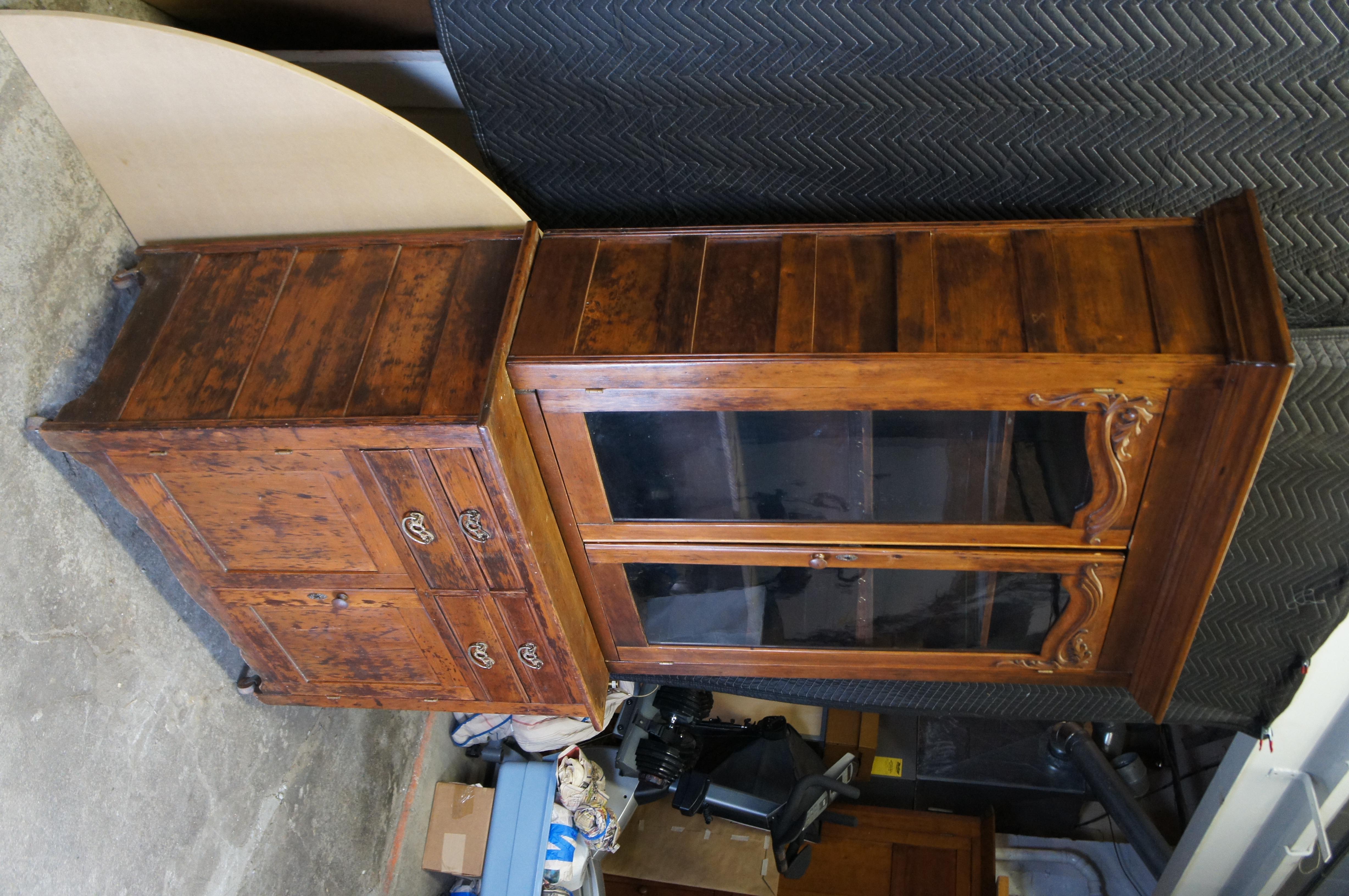 Antiquité américaine Victorienne Oak Stepback Hutch Display China Cabinet Bookcase 85
