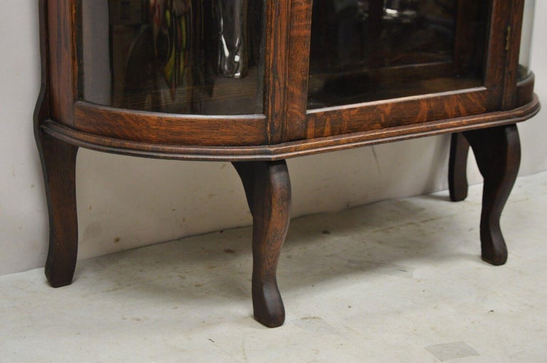 Antique American Victorian Oak Wood Curved Glass China Display