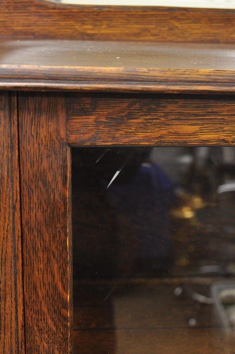 Antique American Victorian Oak Wood Curved Glass China Display
