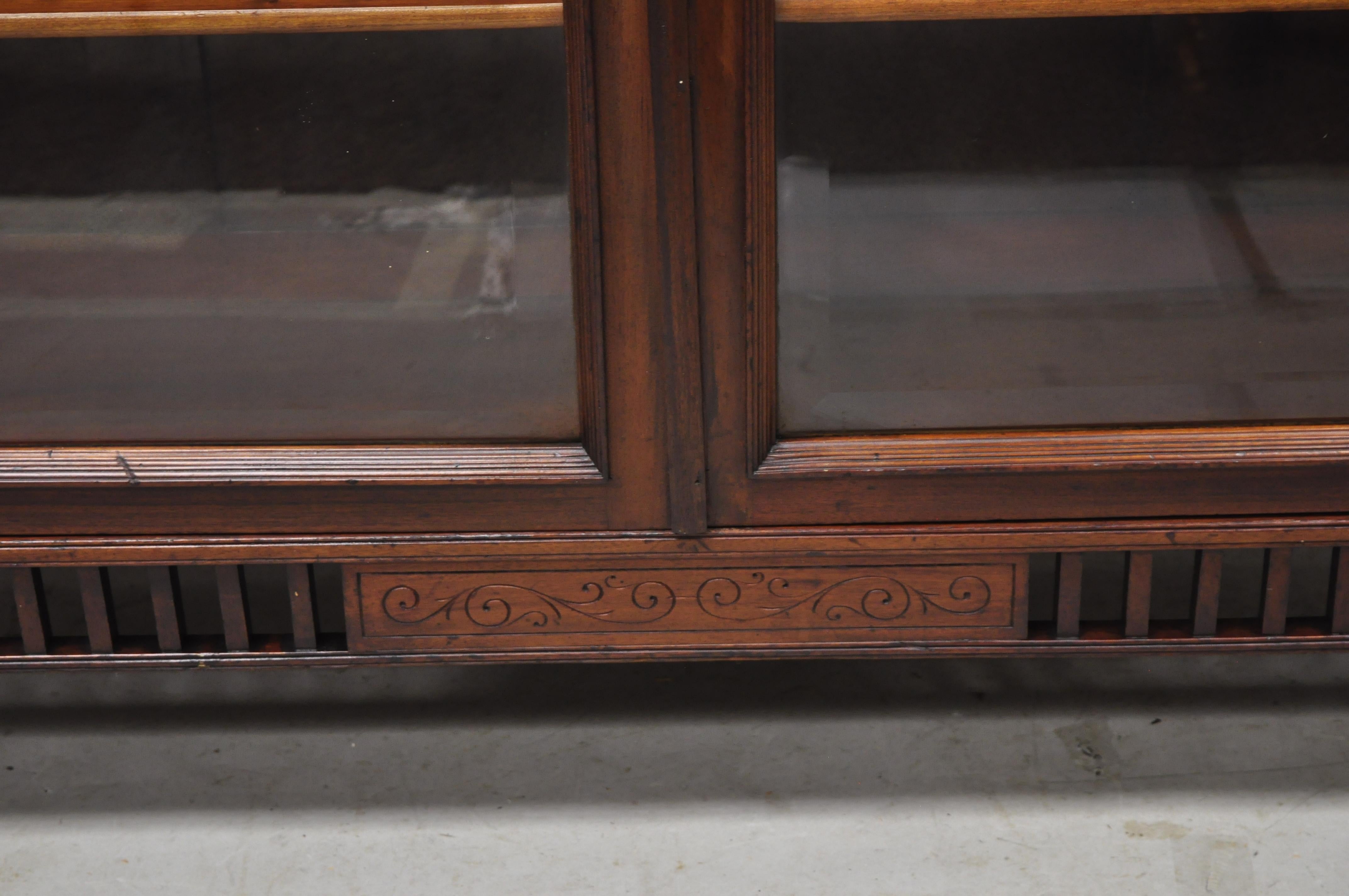 Antique American Victorian Paw Feet Carved Mahogany China Cabinet Bookcase Curio For Sale 4