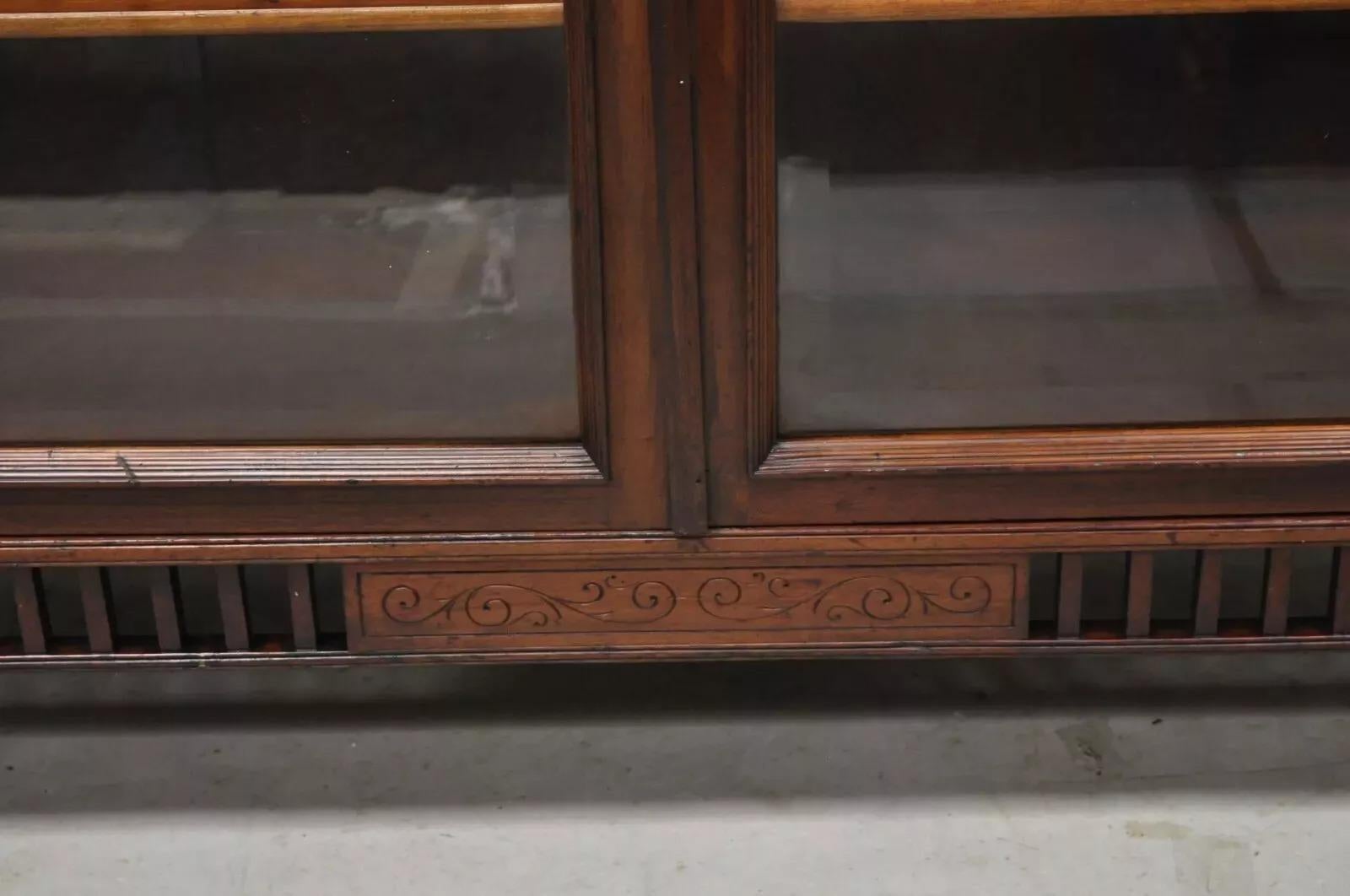Antique American Victorian Paw Foot Carved Mahogany China Cabinet Bookcase Curio For Sale 5
