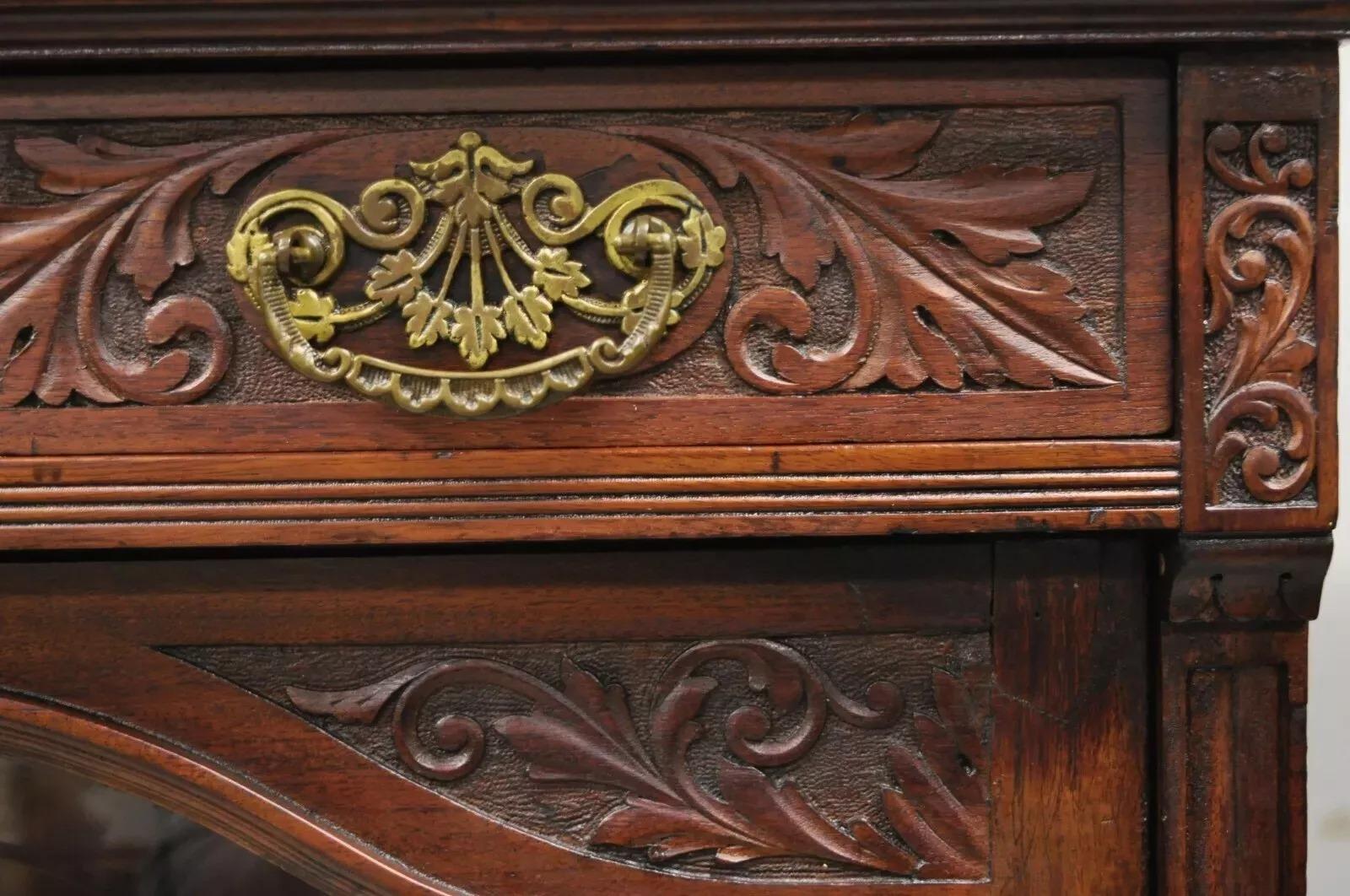 Antique American Victorian Paw Foot Carved Mahogany China Cabinet Bookcase Curio For Sale 6