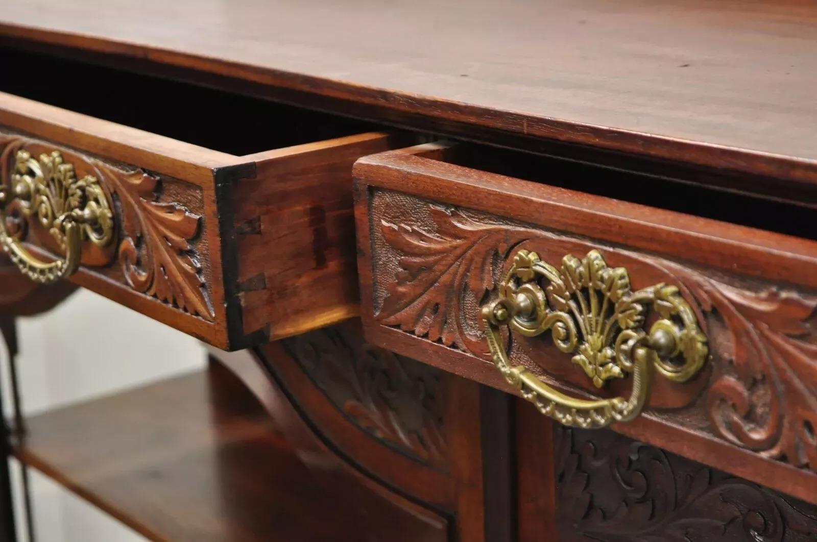 Antique American Victorian Paw Foot Carved Mahogany China Cabinet Bookcase Curio In Good Condition For Sale In Philadelphia, PA