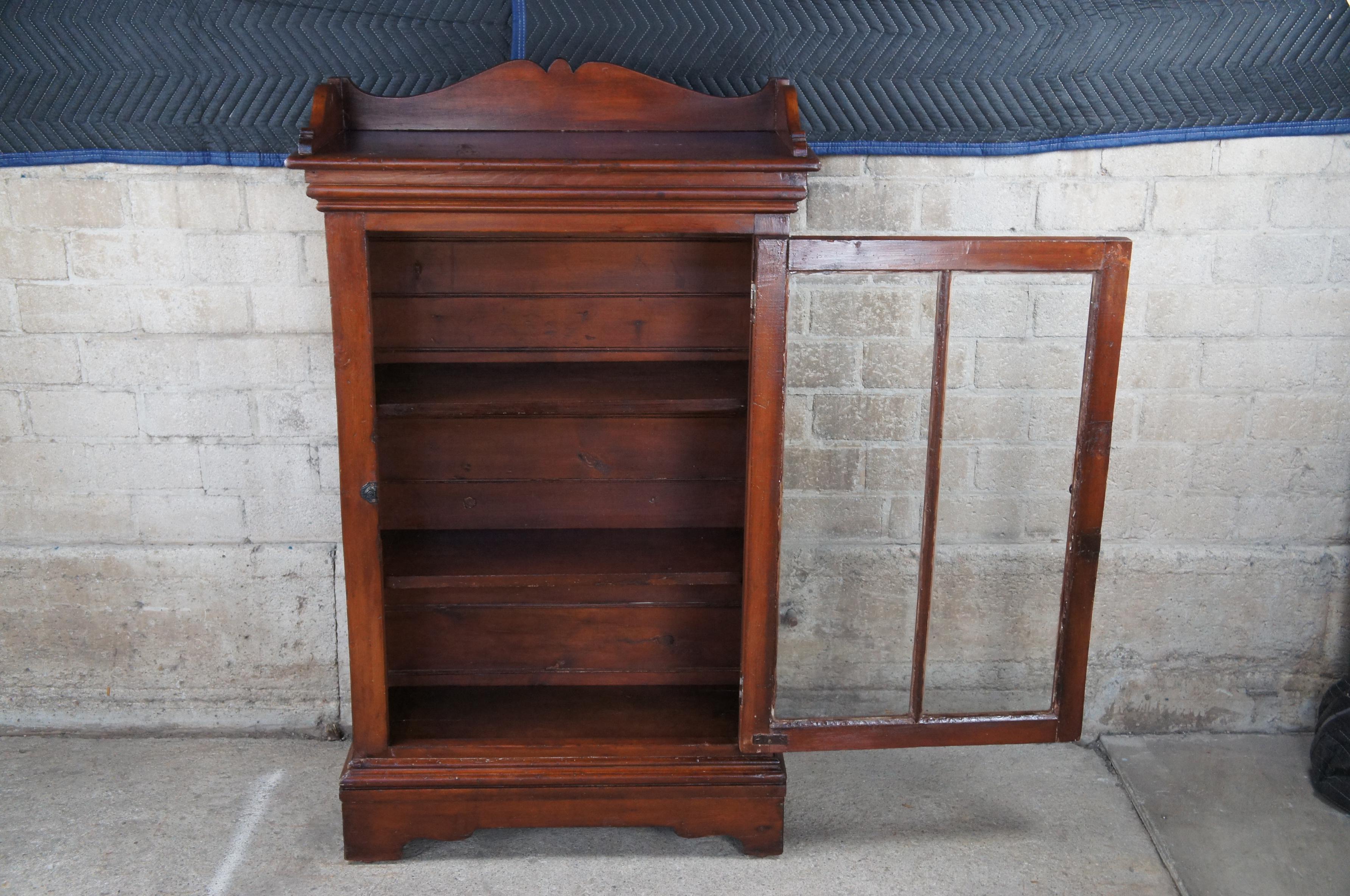 19th Century Antique American Victorian Pine Curio China Display Cabinet Bookcase Shelf 55