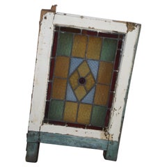 Antique American Victorian Reclaimed Leaded Stained Glass Diamond Window 33"