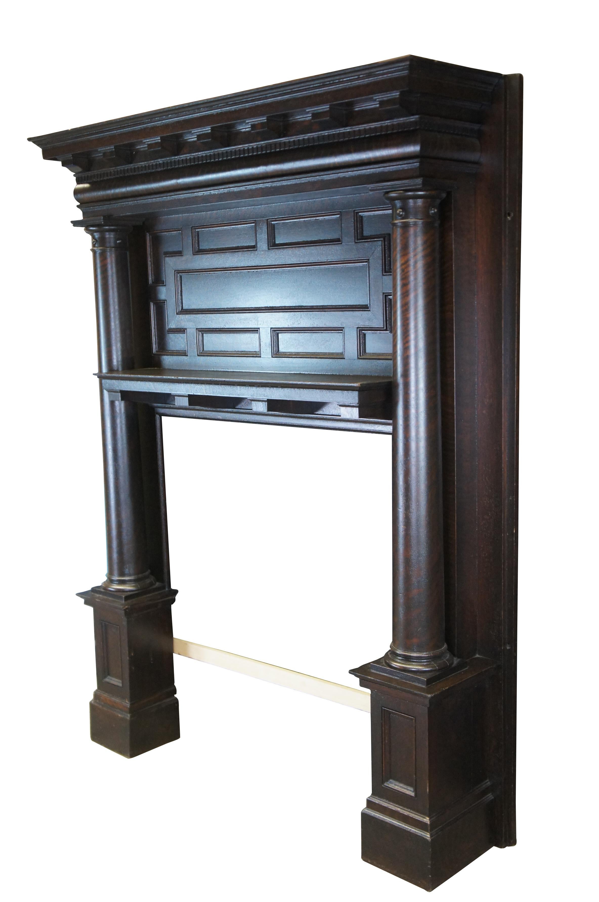 Large and impressive antique Victorian architectural salvage fireplace mantel and surround.  Expertly crafted about 1895 for a St. Louis mansion, this Renaissance design is wonderfully paneled with dentil moldings and shaped