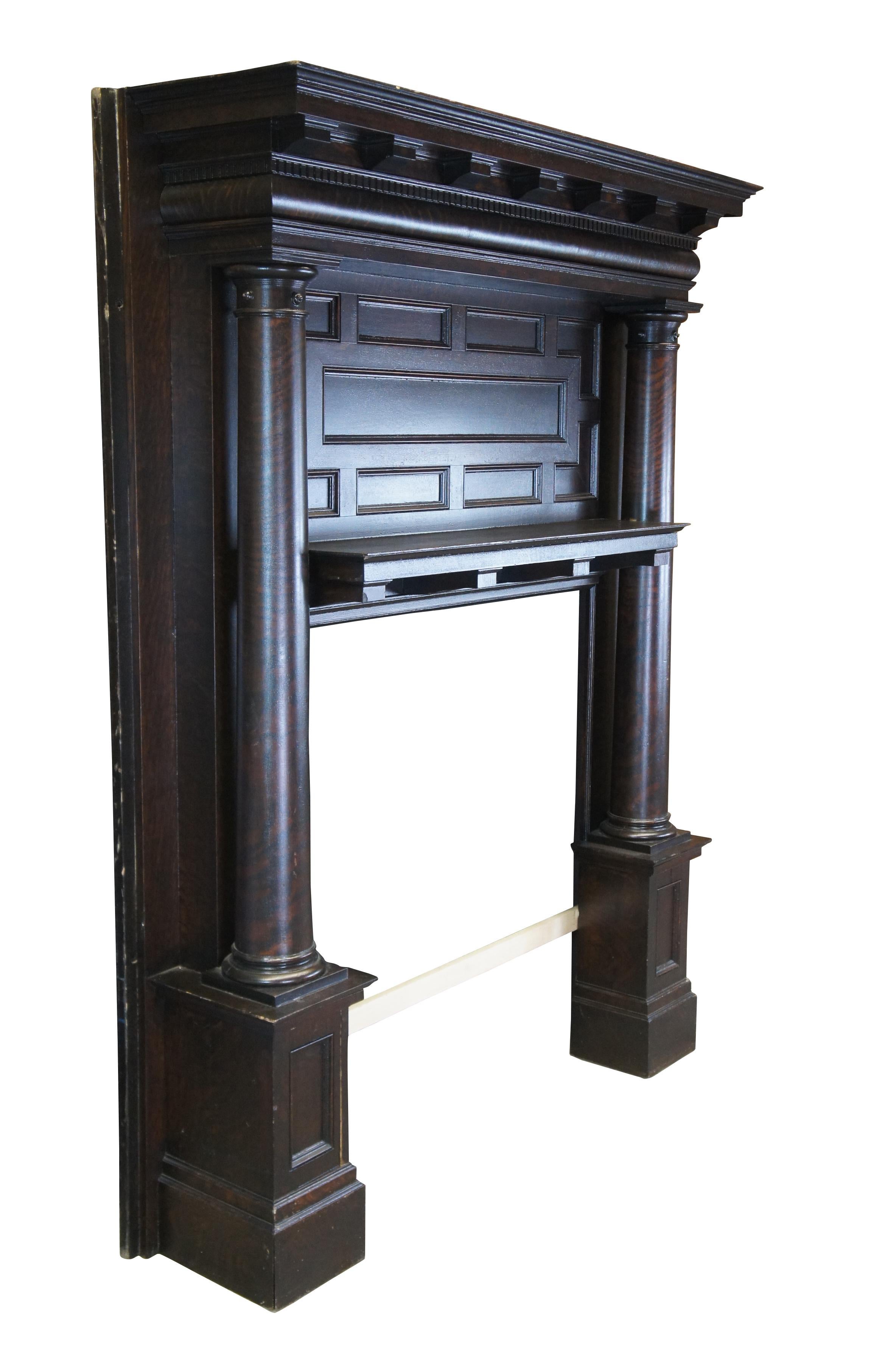 Renaissance Revival Antique American Victorian Renaissance Quartersawn Oak Fireplace Mantel Surround For Sale