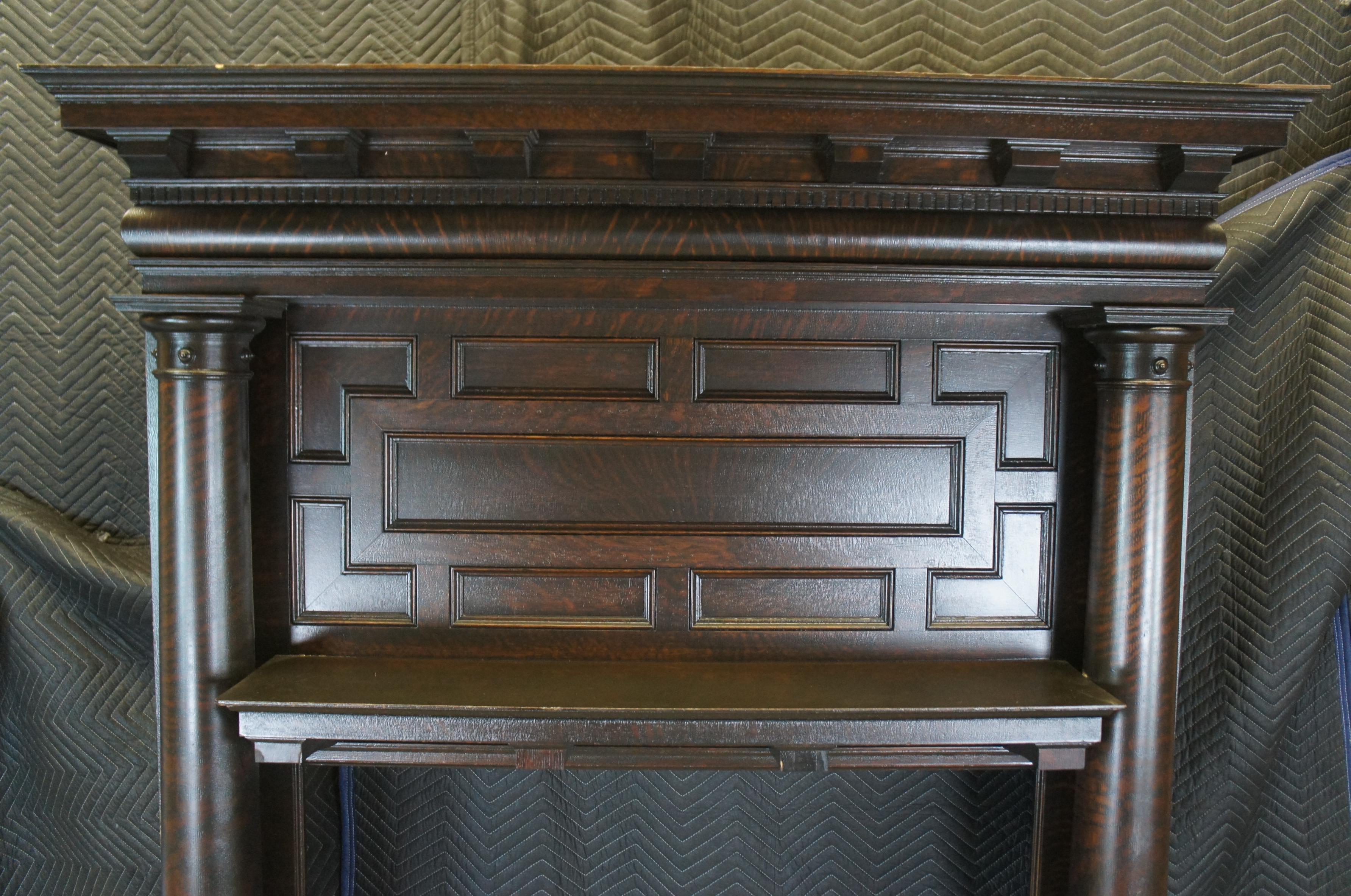 Antique American Victorian Renaissance Quartersawn Oak Fireplace Mantel Surround In Good Condition For Sale In Dayton, OH