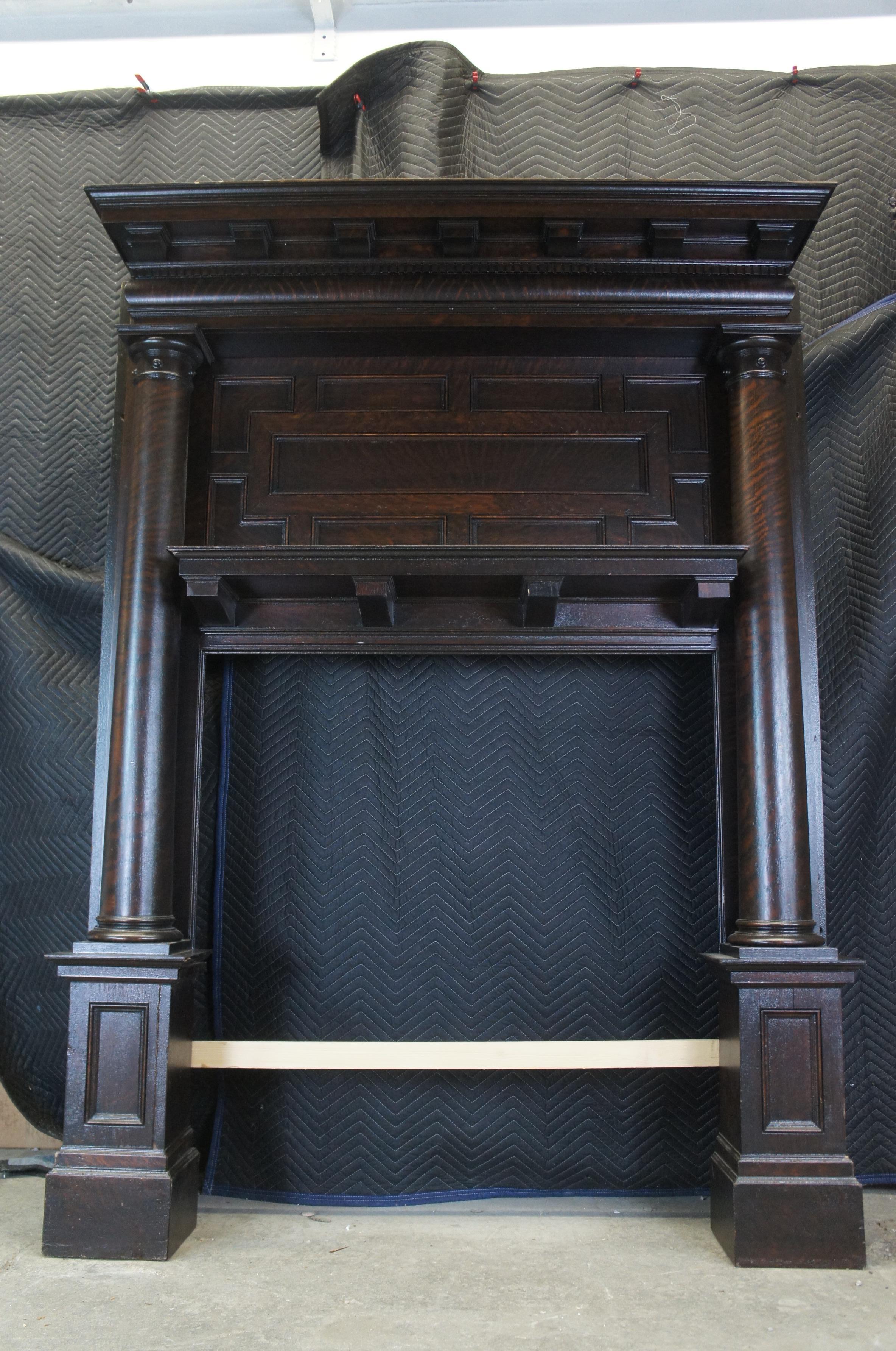 Late 19th Century Antique American Victorian Renaissance Quartersawn Oak Fireplace Mantel Surround For Sale
