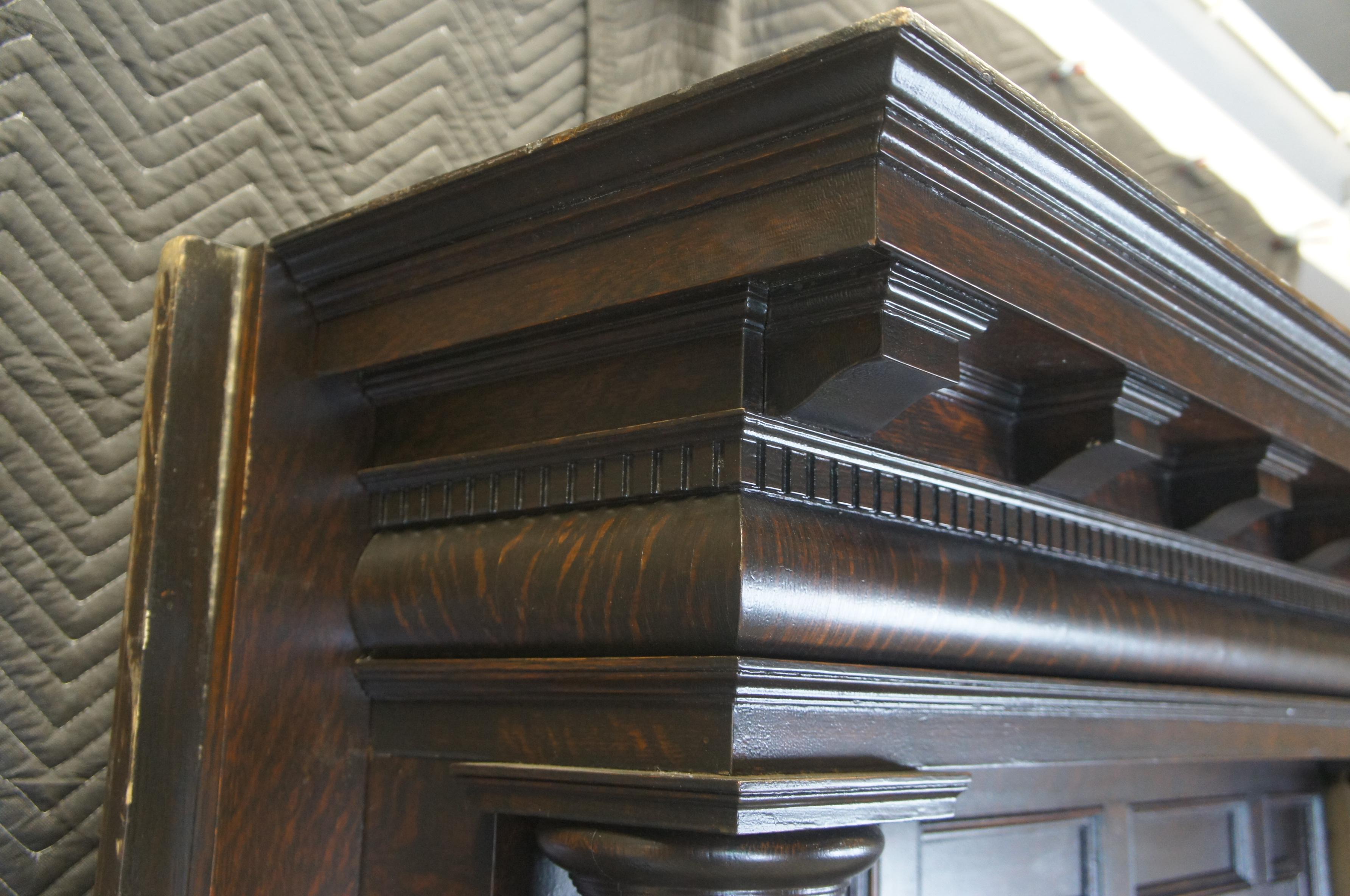 Antique American Victorian Renaissance Quartersawn Oak Fireplace Mantel Surround For Sale 1