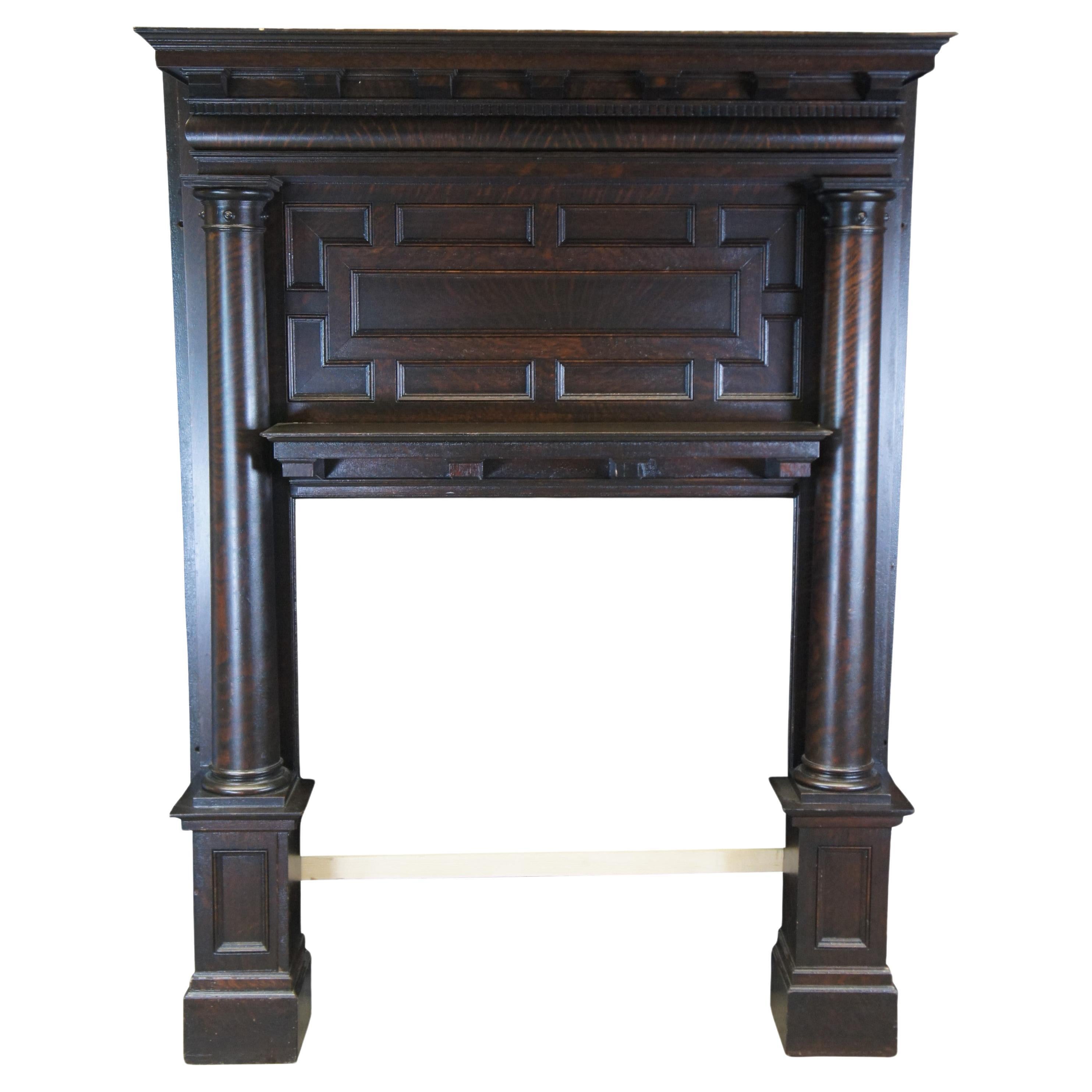 Antique American Victorian Renaissance Quartersawn Oak Fireplace Mantel Surround For Sale