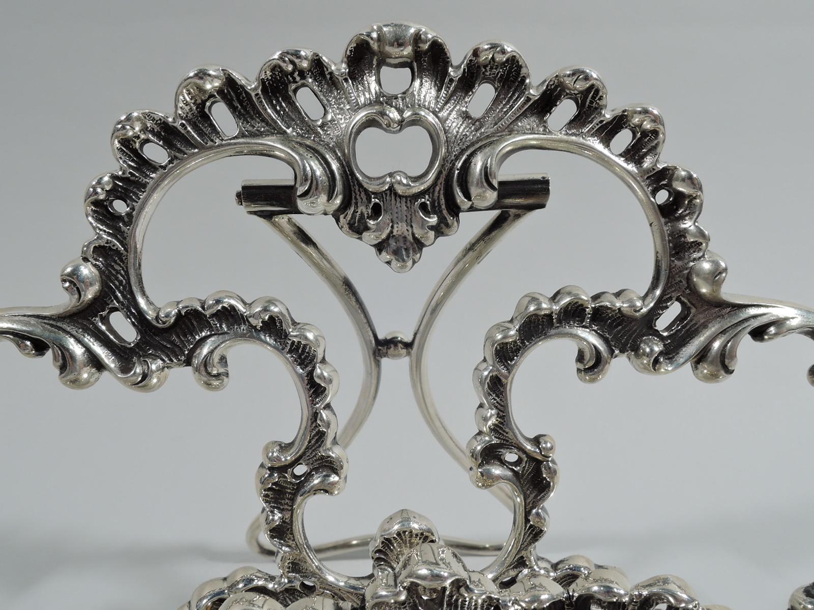 Antique American Victorian Rococo Sterling Silver Letter Rack In Excellent Condition In New York, NY
