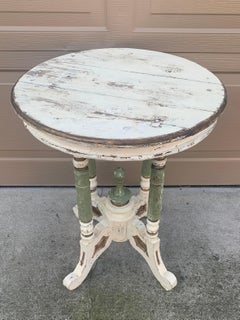 Antique American Victorian Round Painted Walnut Side Table, Late 19th Century