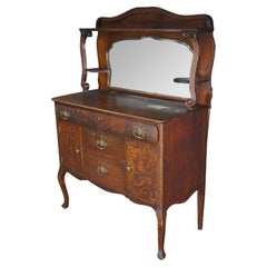 Antique American Victorian Tiger Oak Sideboard Buffet & Hutch Barback Mirror 63"