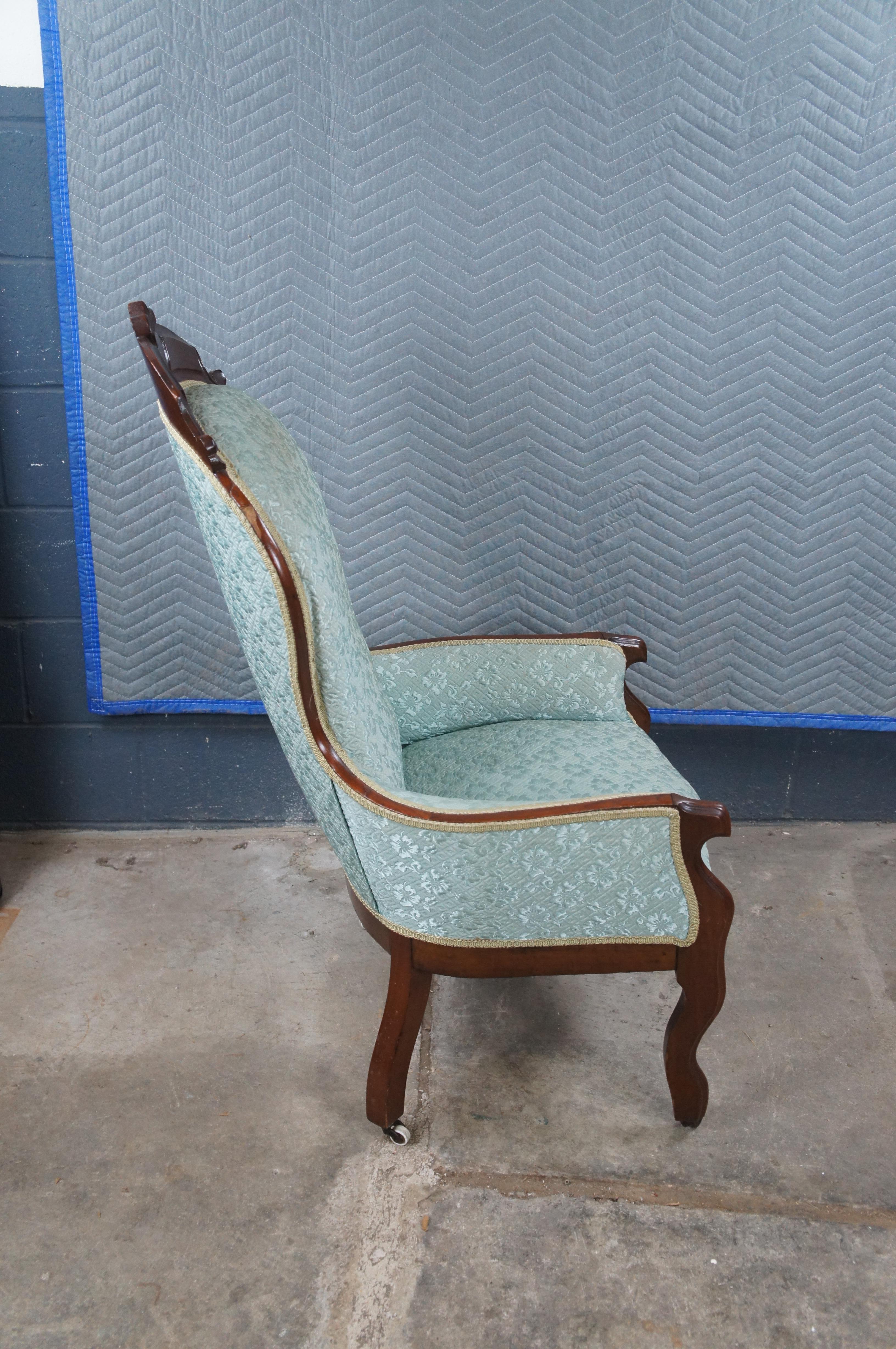Antique American Victorian Walnut Balloon Back Library Parlor Armchair For Sale 8