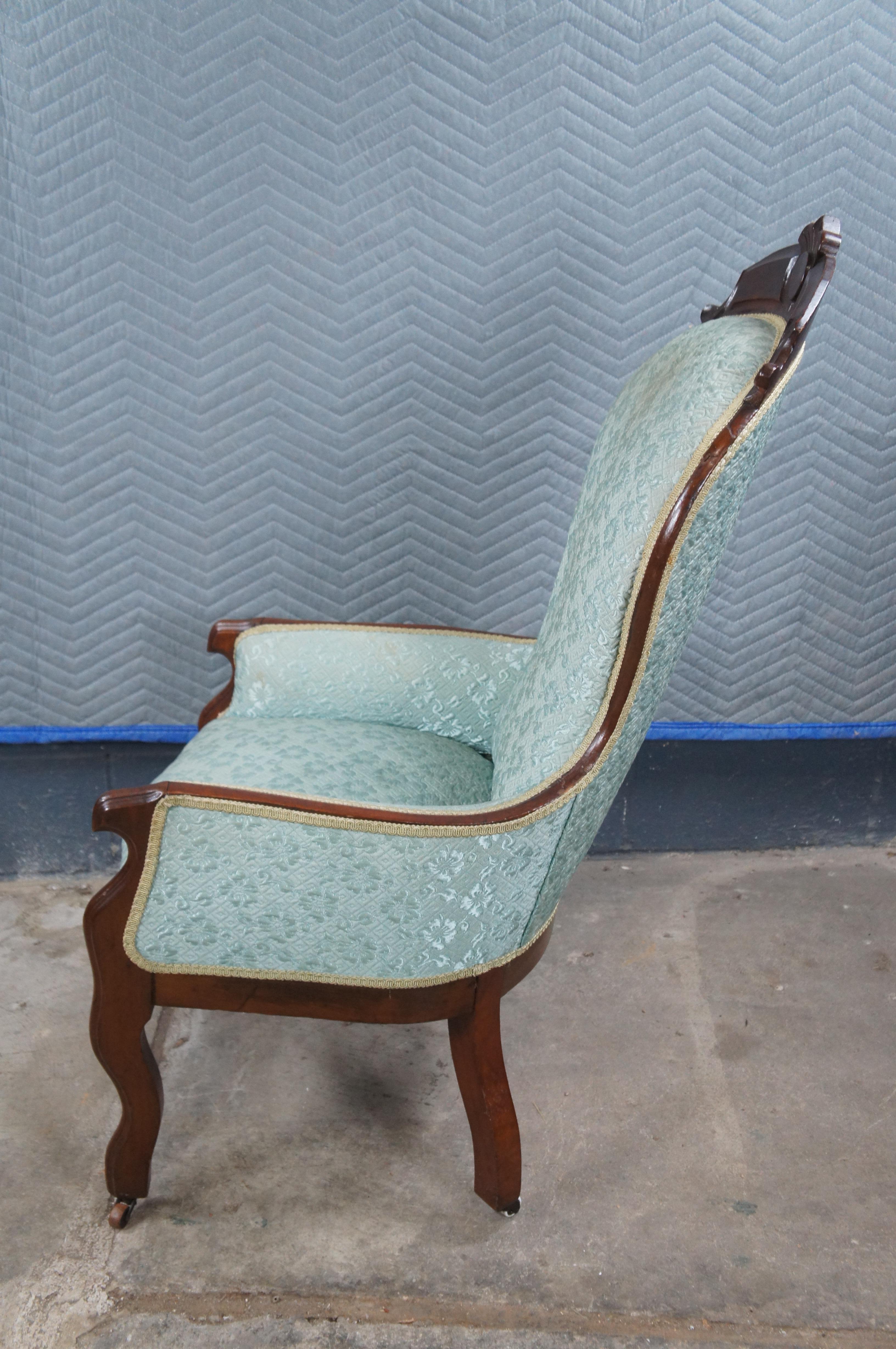 Antique American Victorian Walnut Balloon Back Library Parlor Armchair For Sale 3