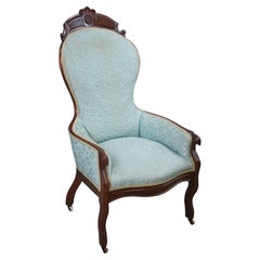 Antique American Victorian Walnut Balloon Back Library Parlor Armchair