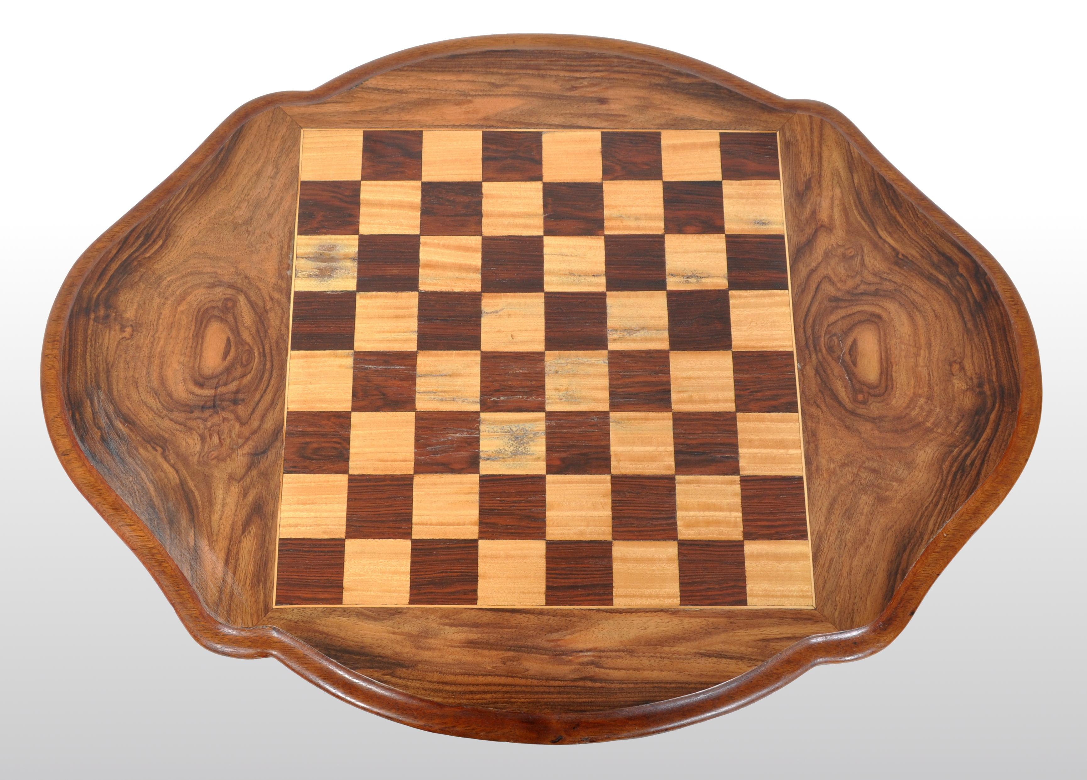 Antique American Victorian Walnut Tripod Games / Chess Table, circa 1870 In Good Condition In Portland, OR