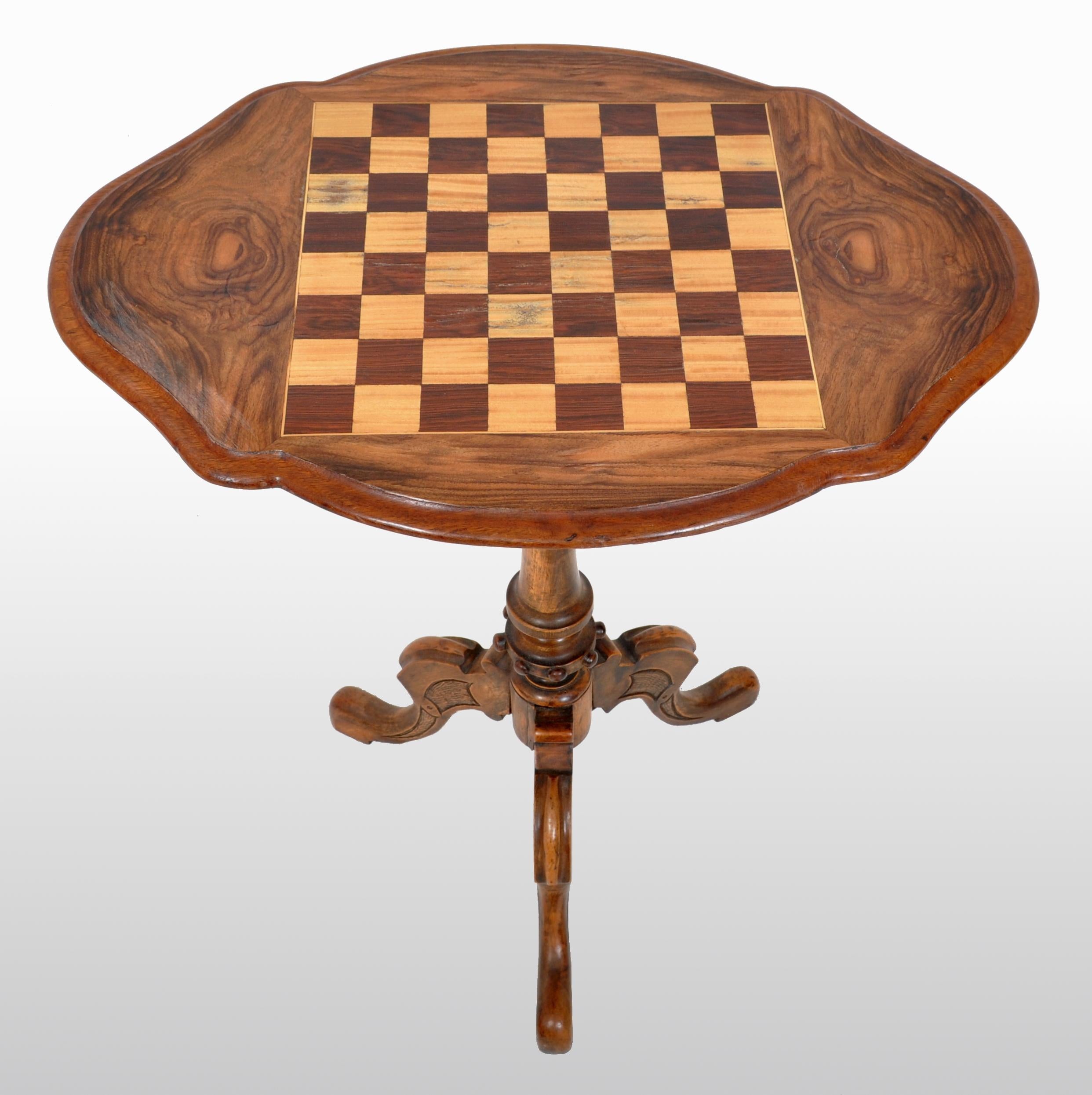 19th Century Antique American Victorian Walnut Tripod Games / Chess Table, circa 1870