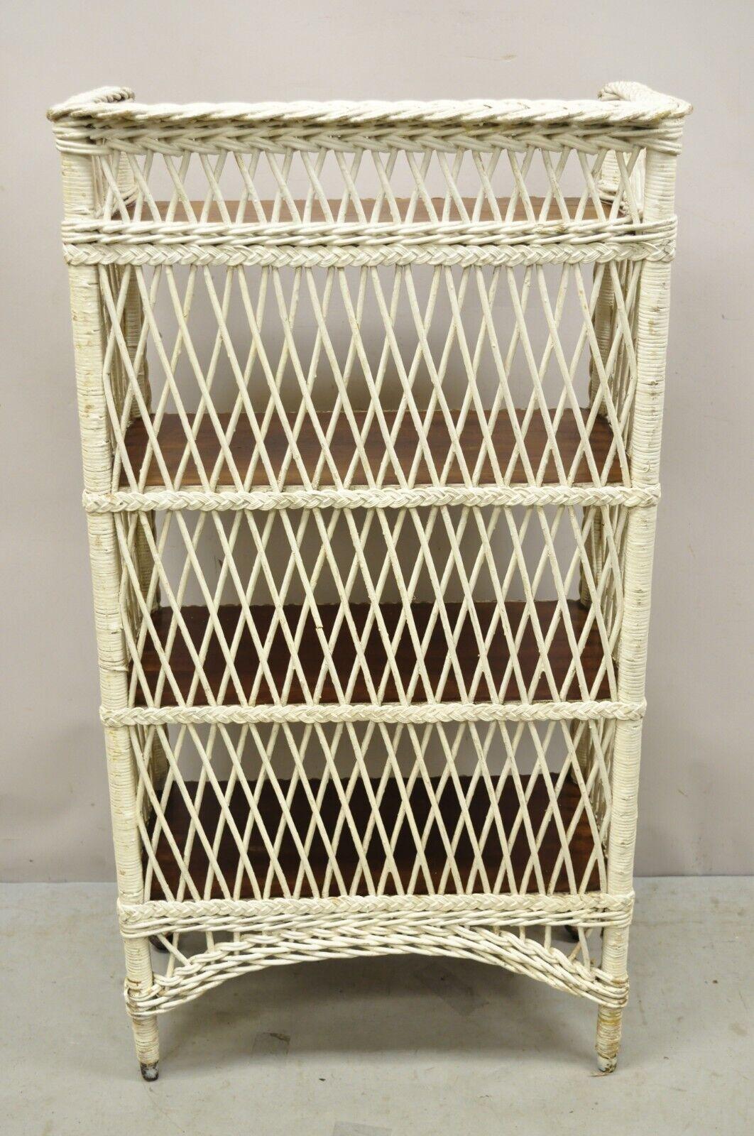 Antique American Victorian White Wicker 5 Shelf Bookcase Curio Display Stand For Sale 3